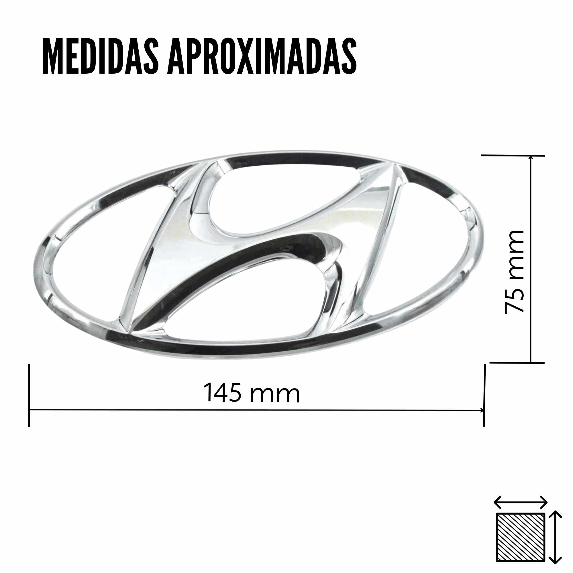 Emblema Adhesivo 2 Pin Maletero Compatible Con Hyundai 145mm  Plateado Brillo - imagen 5