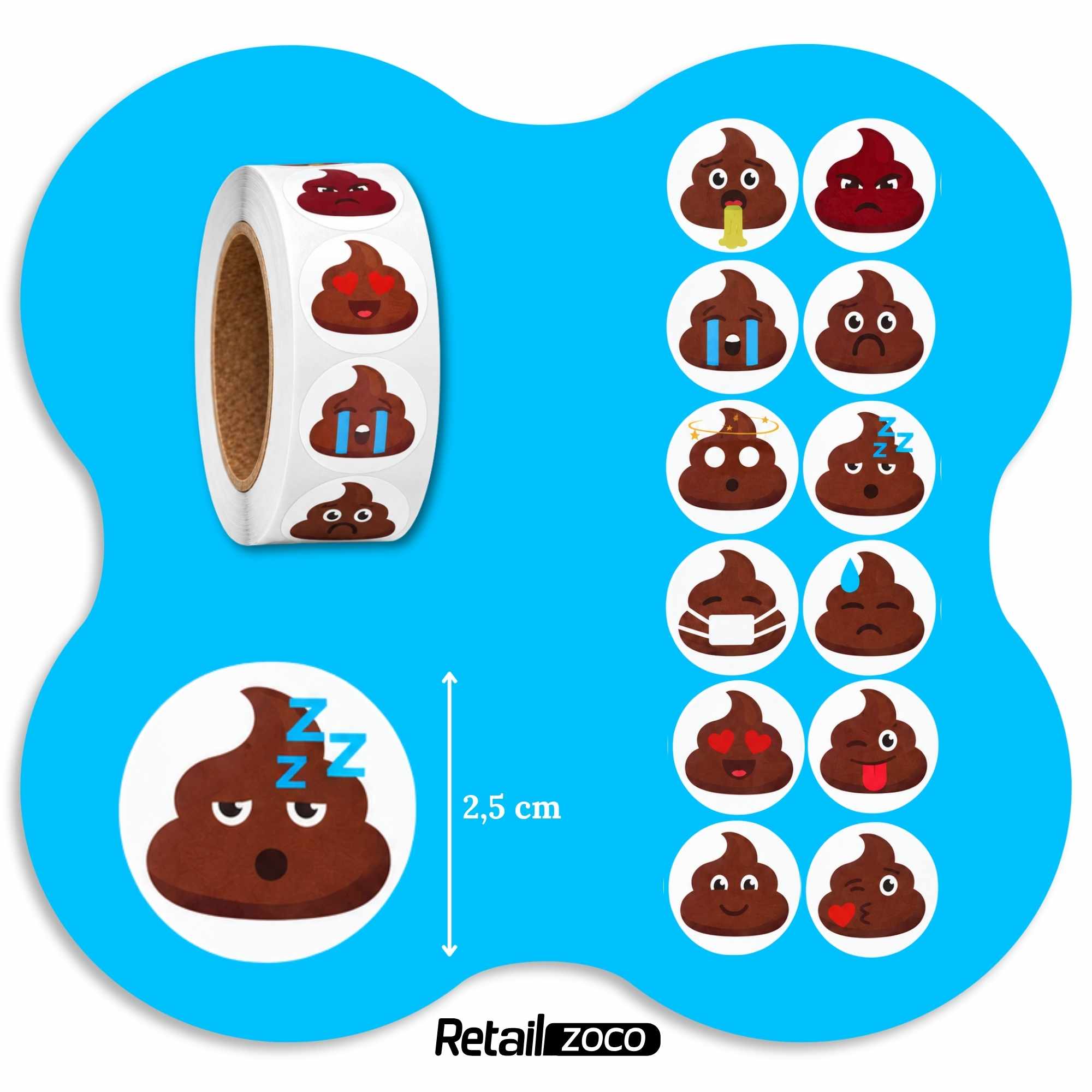 Rollo pegatinas de mierdas cacas 2.5 cm 500 unidades - imagen 4