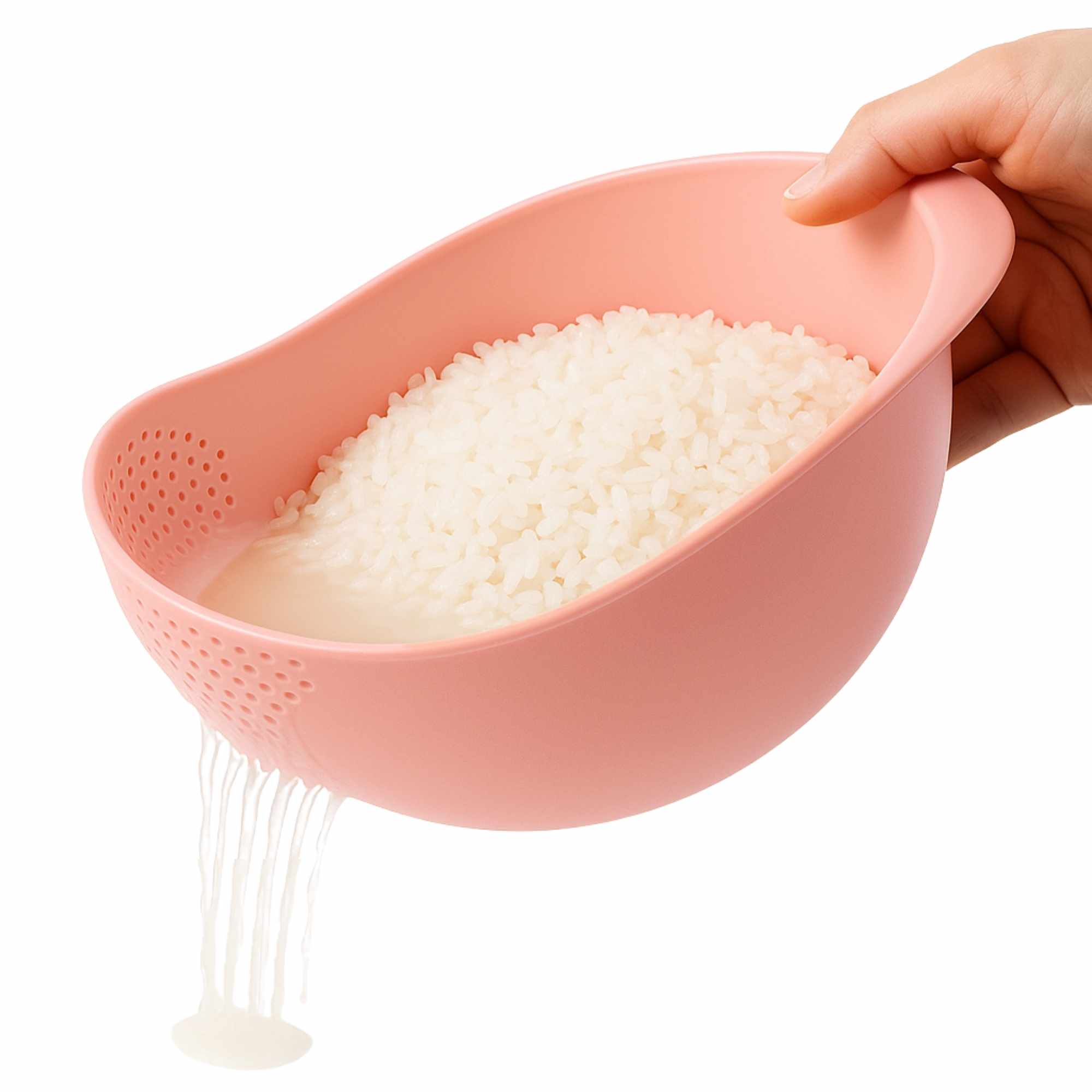 Colador para arroz y verduras de plástico rosa