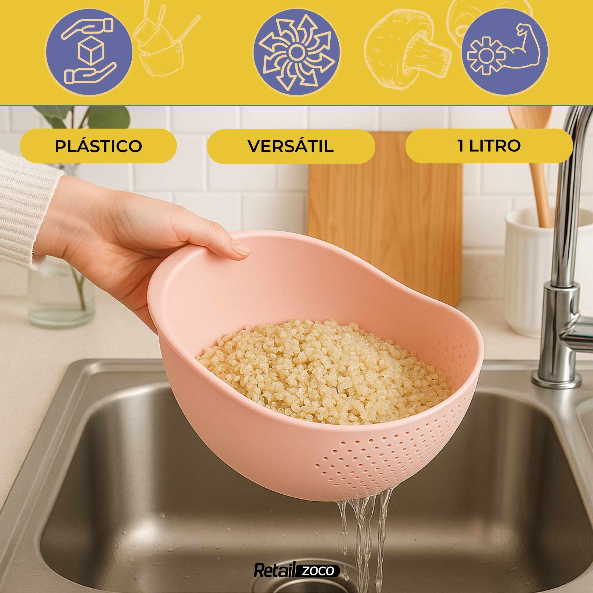 Colador para arroz y verduras de plástico rosa - imagen 2