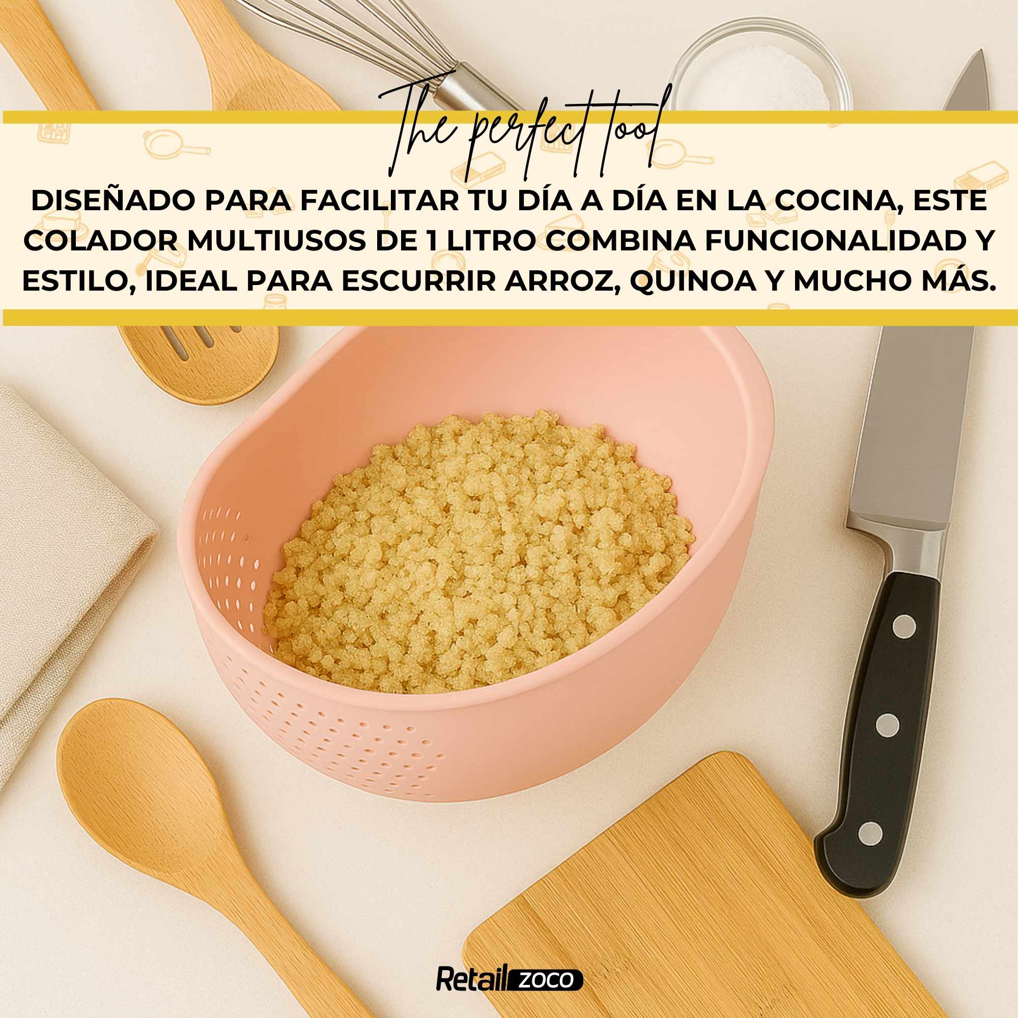 Colador para arroz y verduras de plástico rosa - imagen 4