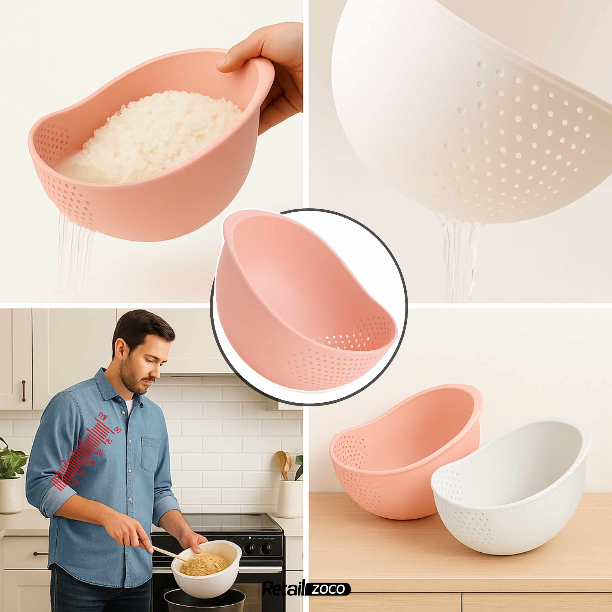 Colador para arroz y verduras de plástico rosa - imagen 5
