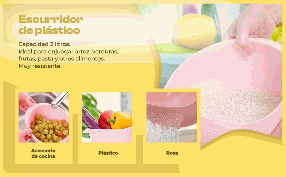 Banner - Colador para arroz y verduras de plástico rosa