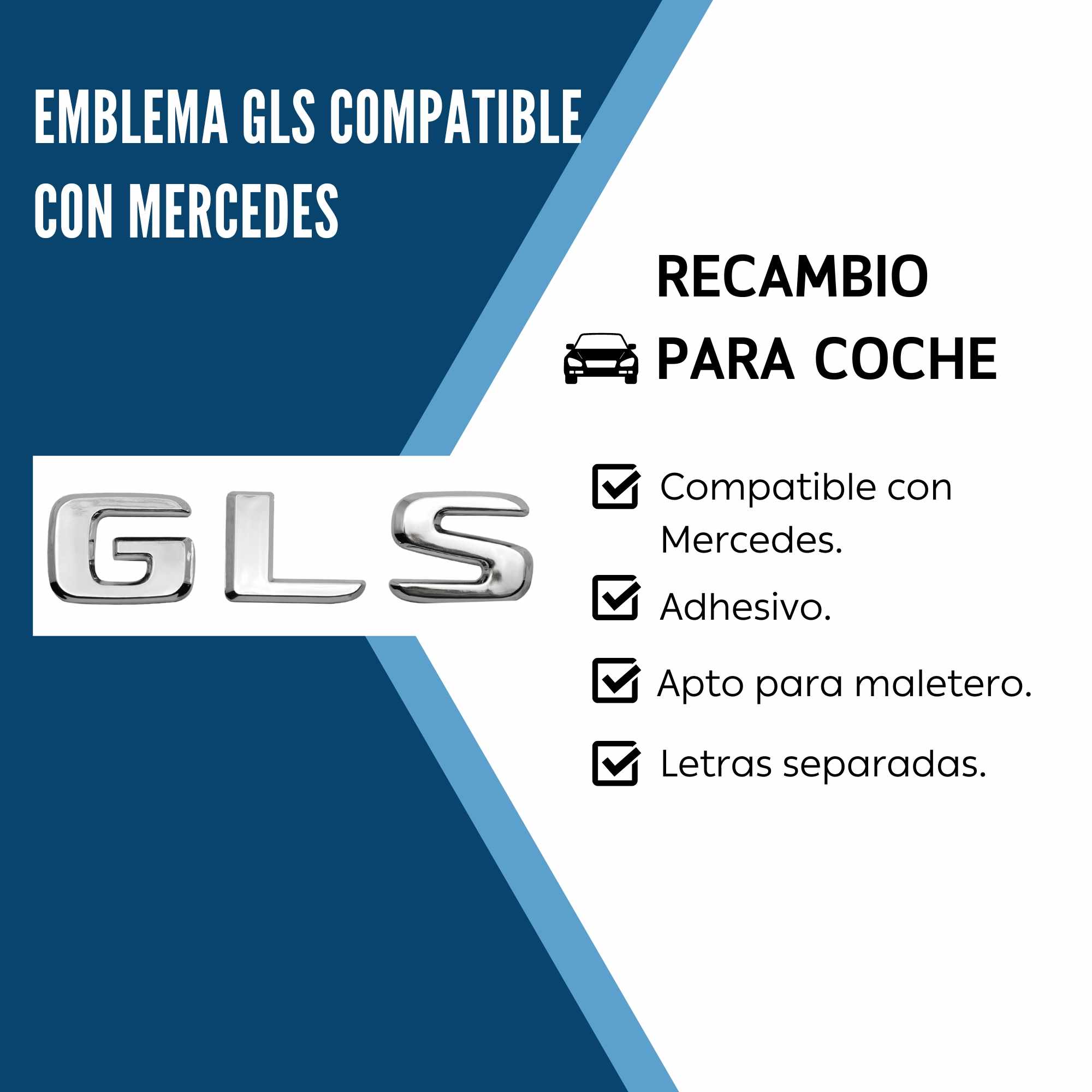 Emblema GLS adhesivo compatible con Mercedes Plateado Brillo - imagen 2