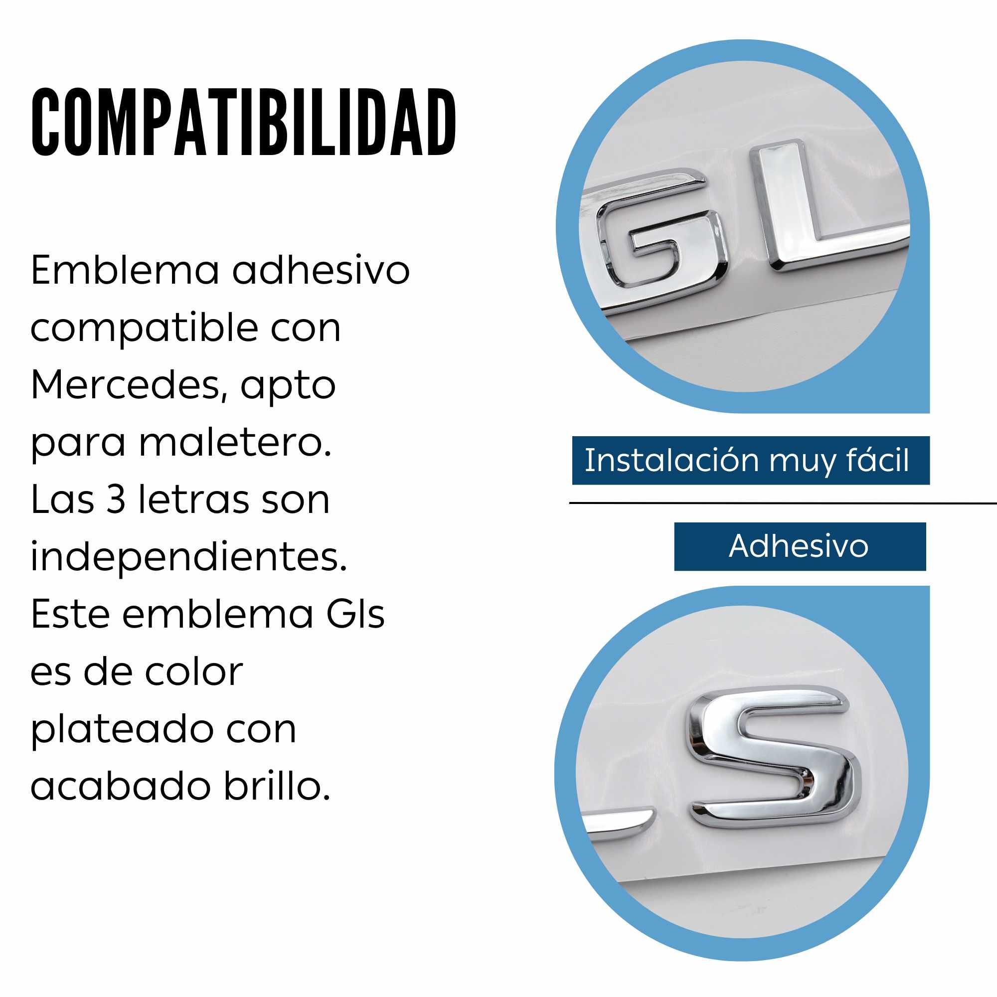 Emblema GLS adhesivo compatible con Mercedes Plateado Brillo - imagen 3