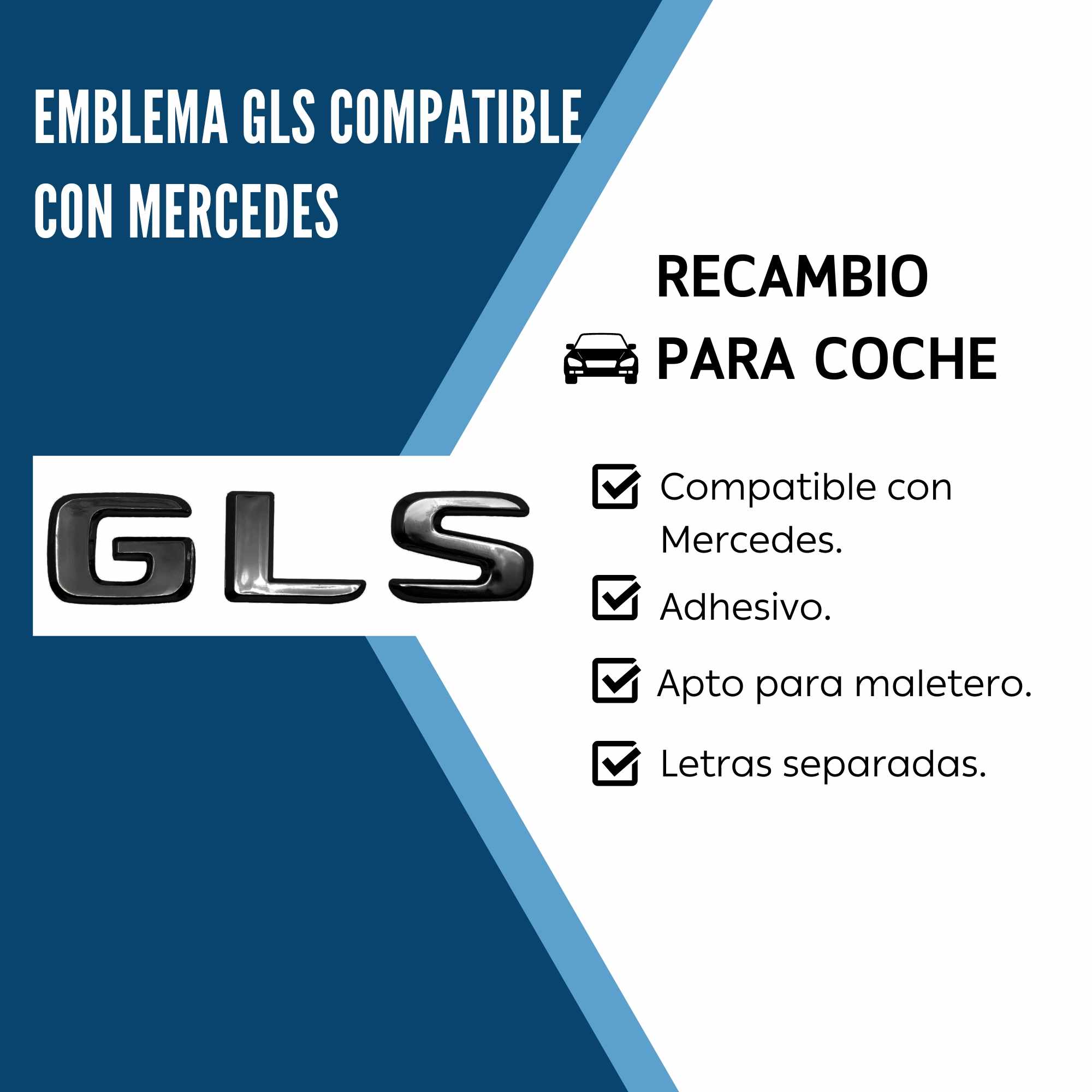 Emblema GLS adhesivo compatible con Mercedes Negro Brillo - imagen 2