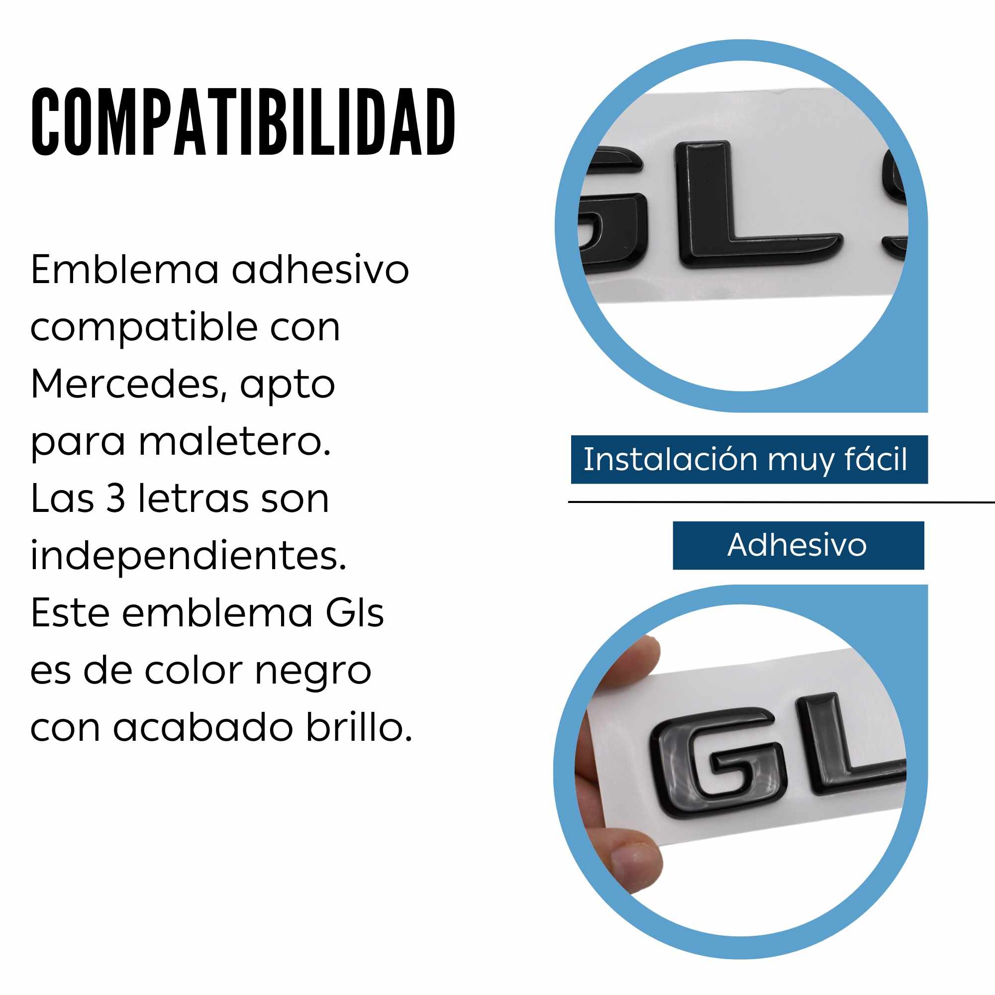 Emblema GLS adhesivo compatible con Mercedes Negro Brillo - imagen 3