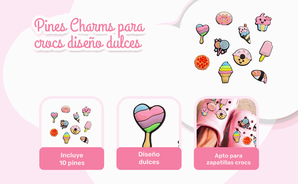 Banner - Pines Charms para crocs diseño dulces pack 10 uds