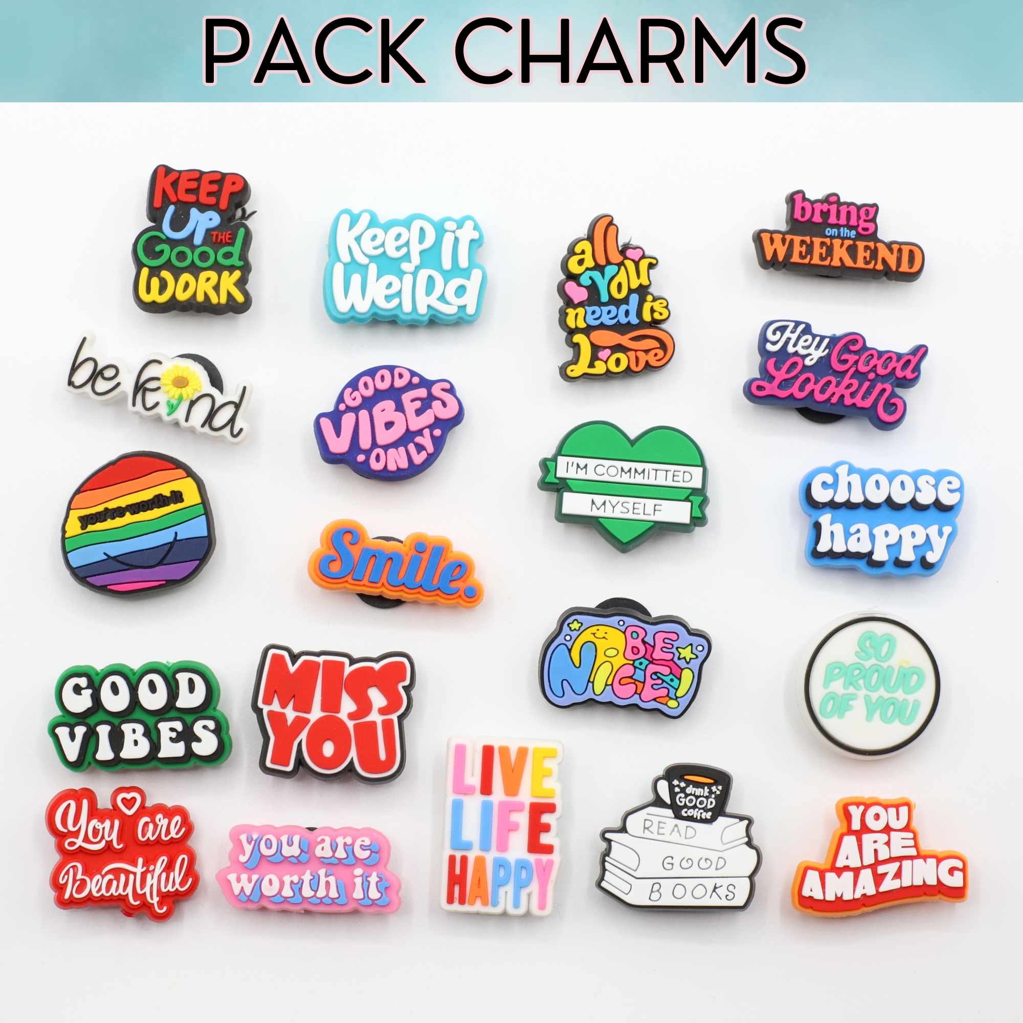 Pines Charms para crocs diseño frases en ingles 20 unidades - imagen 2