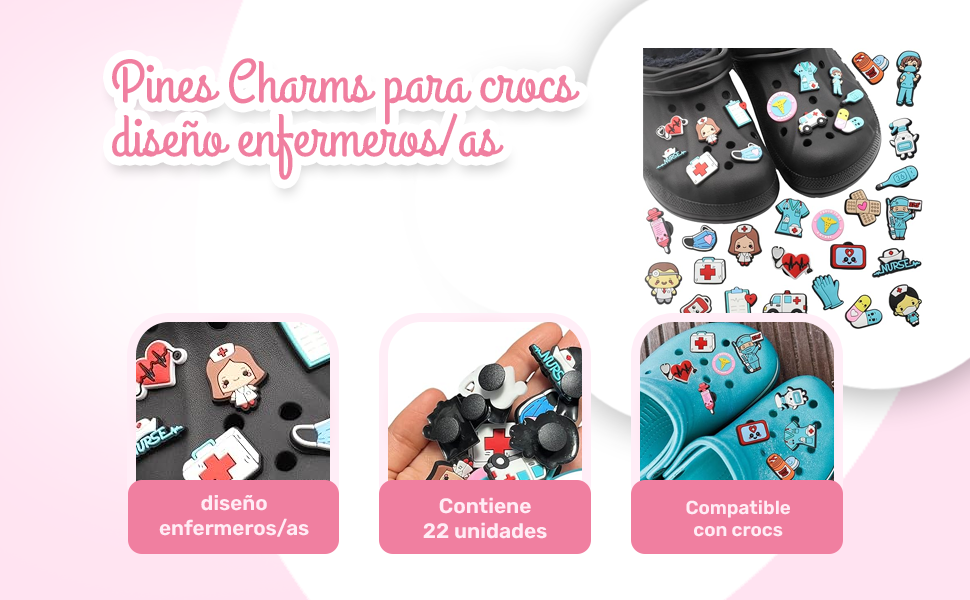 Banner - Pines Charms para crocs diseño enfermero enfermera 22 unidades