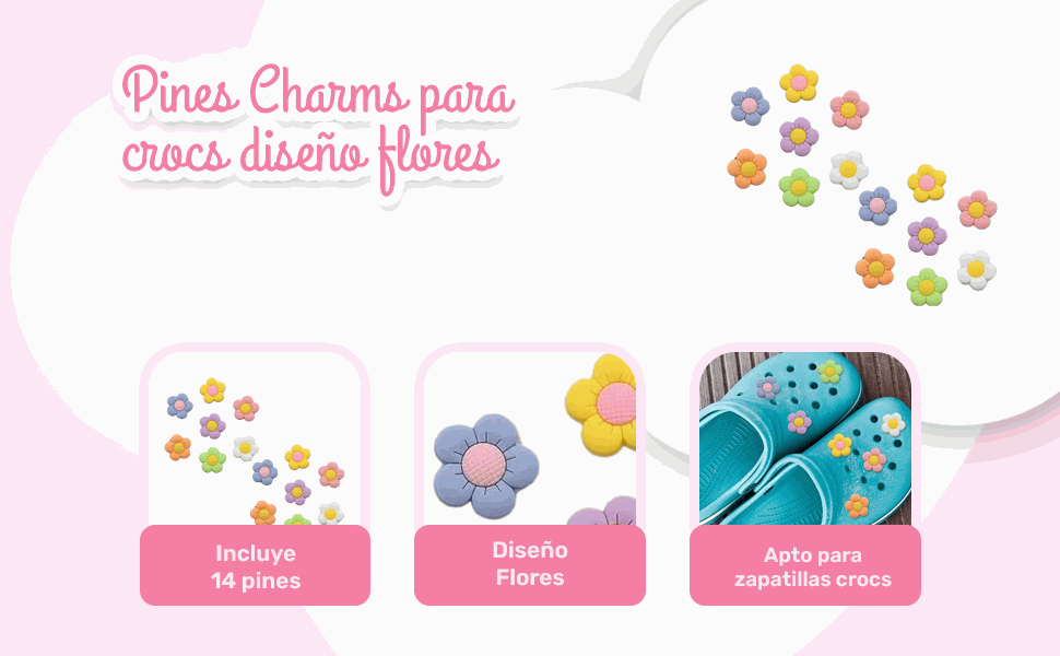 Banner - Pines Charms para crocs diseño flores 14 unidades