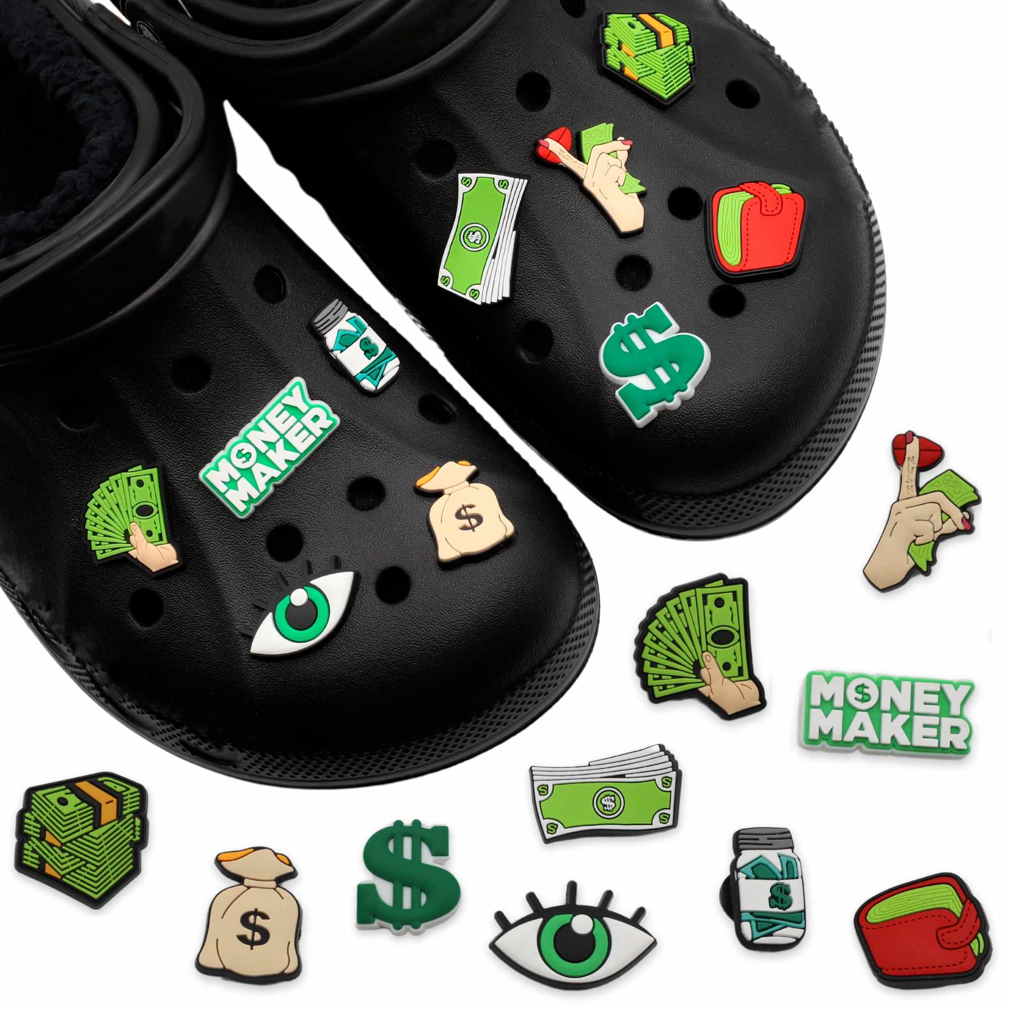 Pines Charms para crocs diseño dinero pack 10 uds
