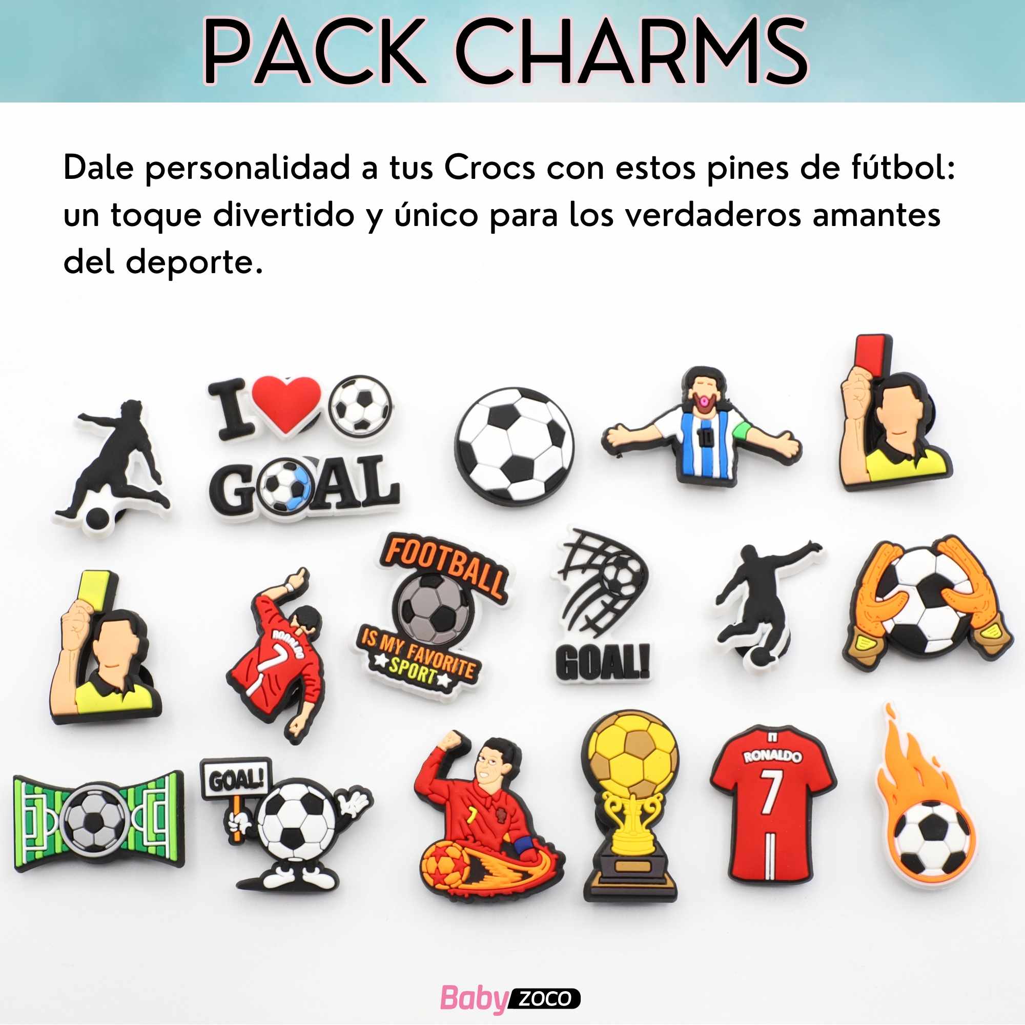 Pines Charms para crocs diseño futbol 18 unidades - imagen 2