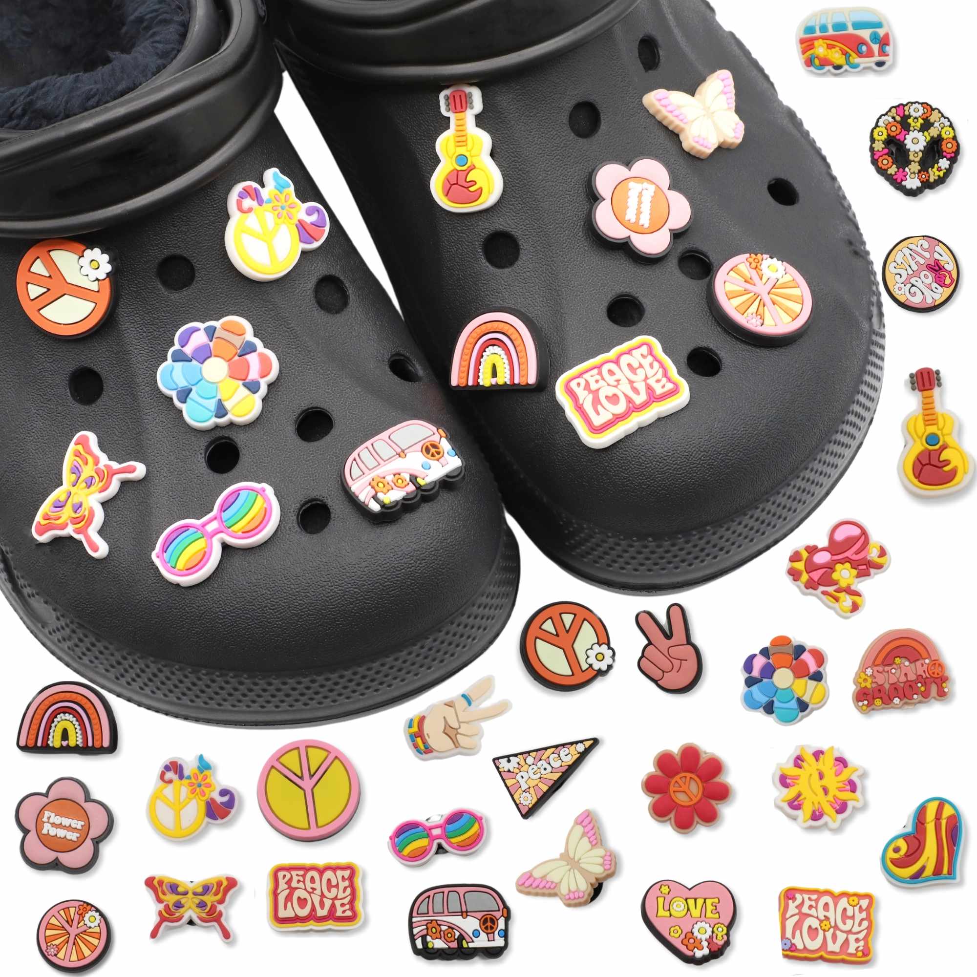 Pines Charms para crocs diseño hippie 26 unidades