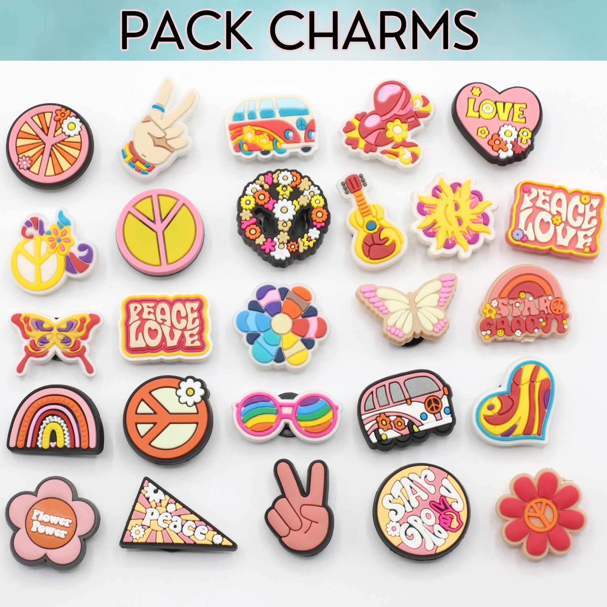 Pines Charms para crocs diseño hippie 26 unidades - imagen 2