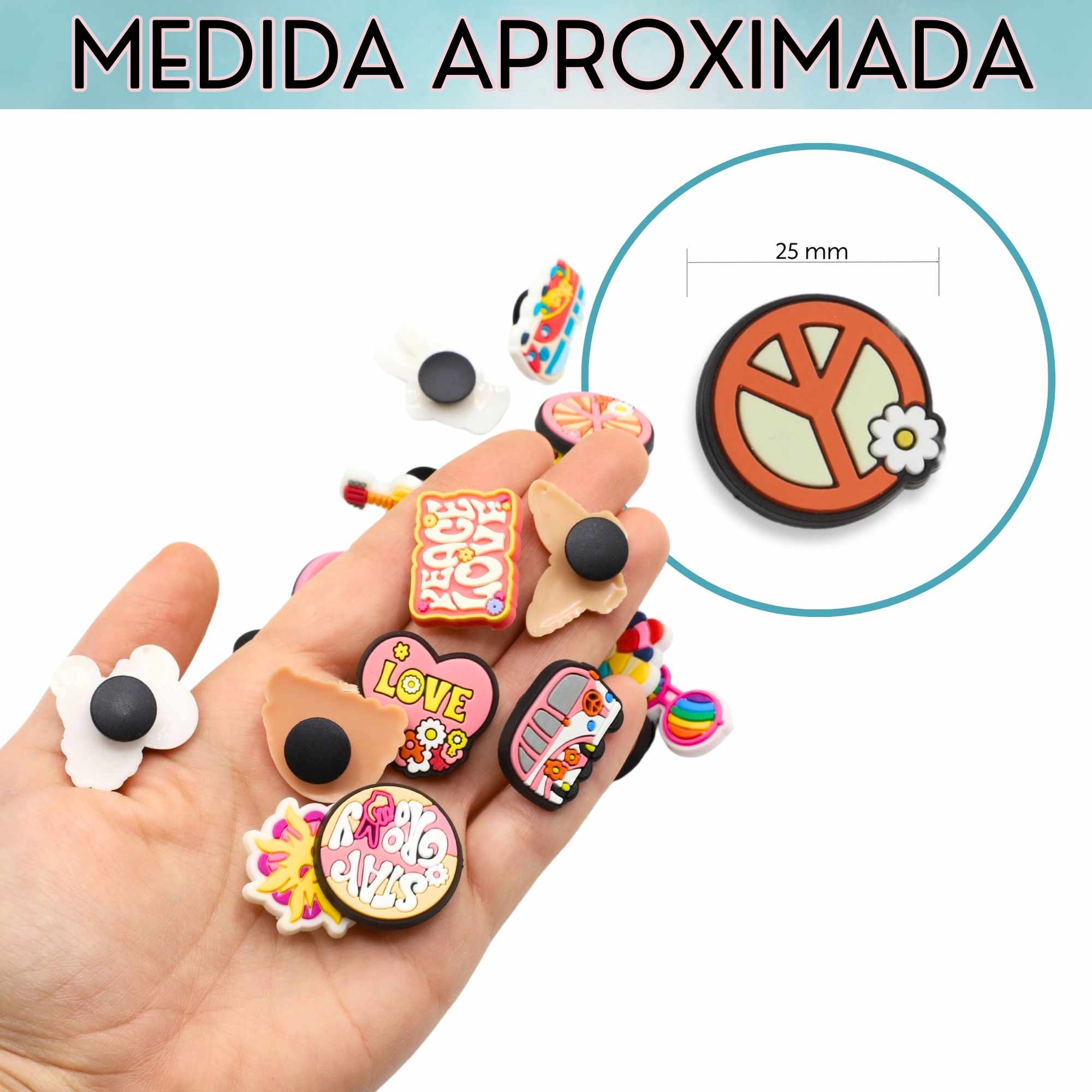Pines Charms para crocs diseño hippie 26 unidades - imagen 6