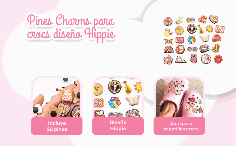 Banner - Pines Charms para crocs diseño hippie 26 unidades
