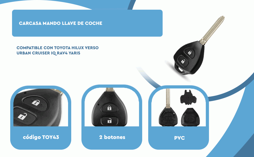 Banner - Carcasa mando llave de coche 2 botones compatible con Toyota Toy43