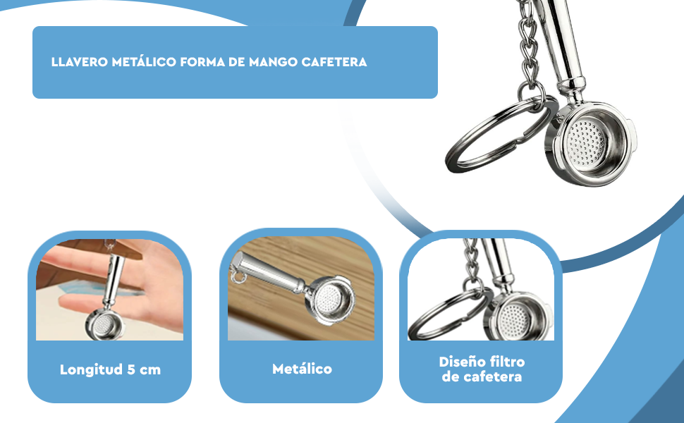 Banner - Llavero metálico forma de mango cafetera