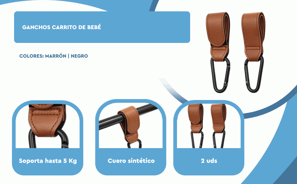 Banner - Ganchos Carrito de Bebé cuero sintético Multiusos Marrón