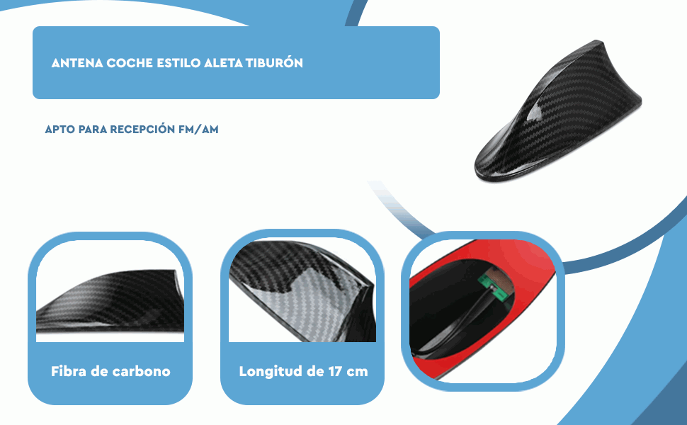 Banner - Antena coche estilo aleta tiburon universal fibra de carbono