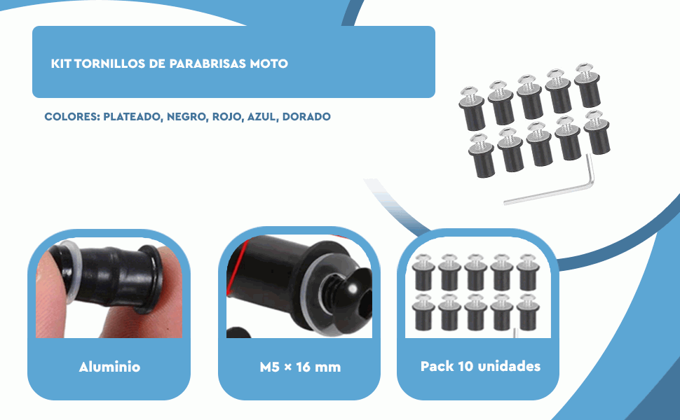 Banner - Tornillos pernos de Parabrisas Moto M5 x 16 mm (10 uds) Dorado