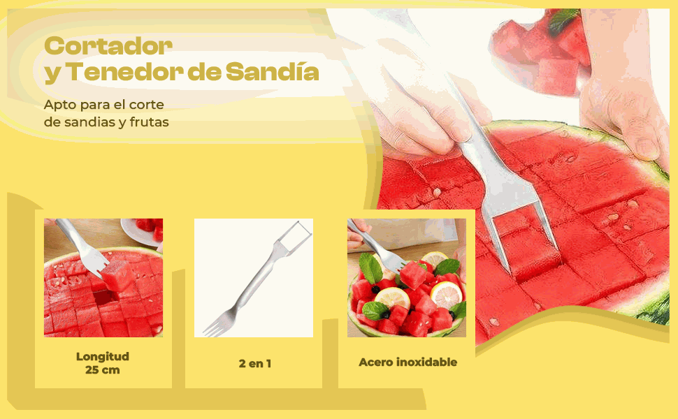 Banner - Cortador y Tenedor de Sandía de Acero Inoxidable