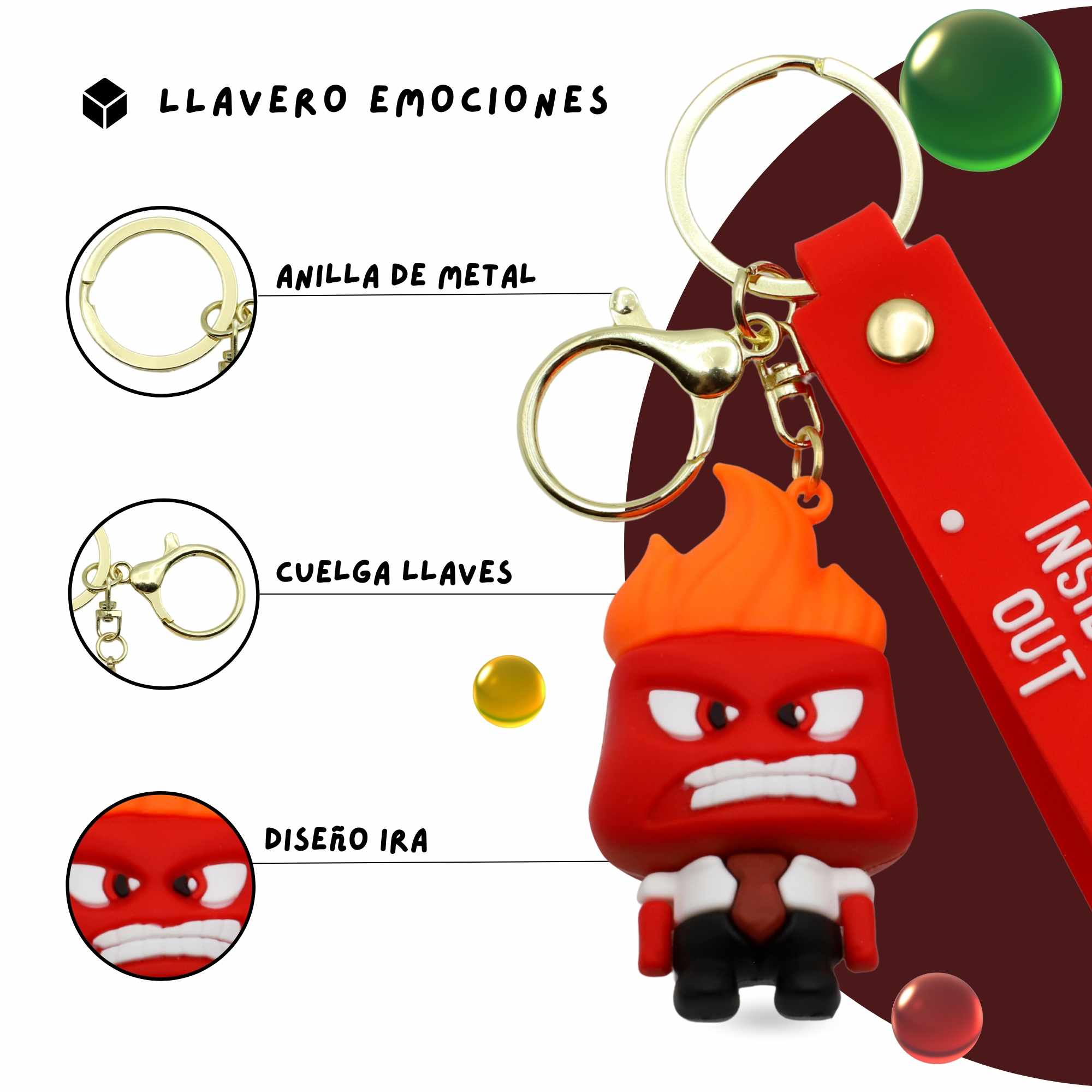Llavero Inside Out personaje Ira silicona - imagen 3