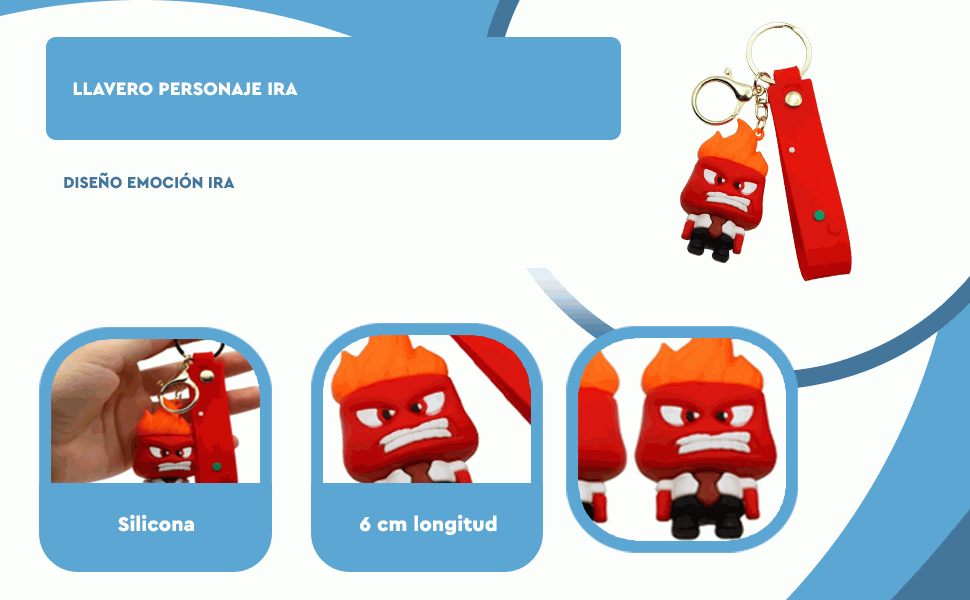 Banner - Llavero personaje ira silicona, dibujo animado furia, enfado, ira, 6 cm, Silicona