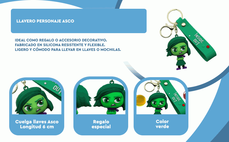 Banner - Llavero Personaje de Asco- Dibujo Animado, Goma, Emoción, 6 cm, Silicona
