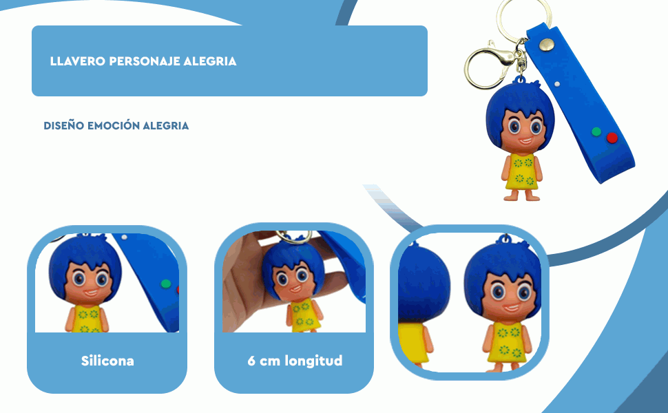 Banner - Llavero personaje alegria silicona, dibujo animado alegria, 6 cm, Silicona