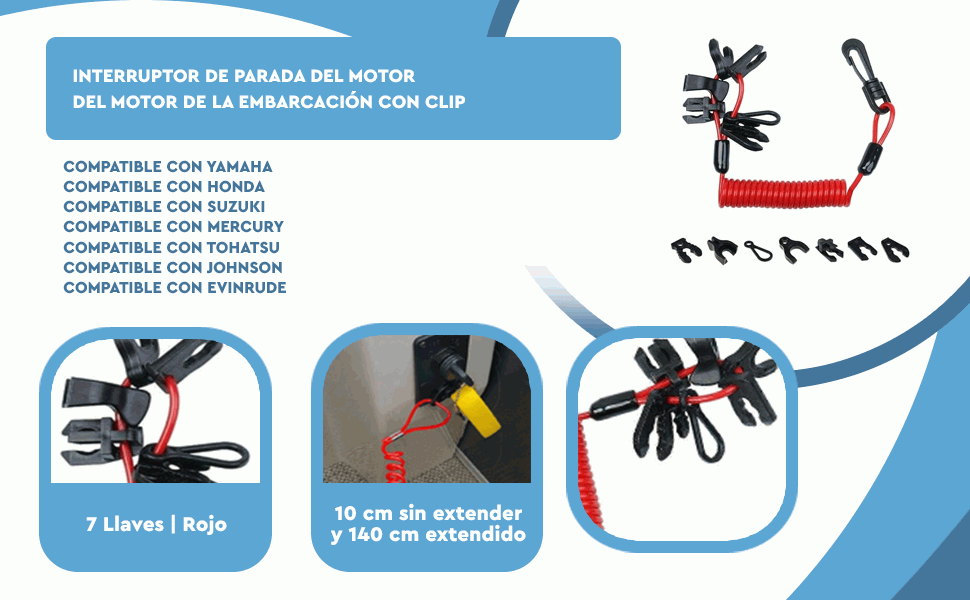 Banner - Cordón de parada del motor de la embarcación 7 en 1