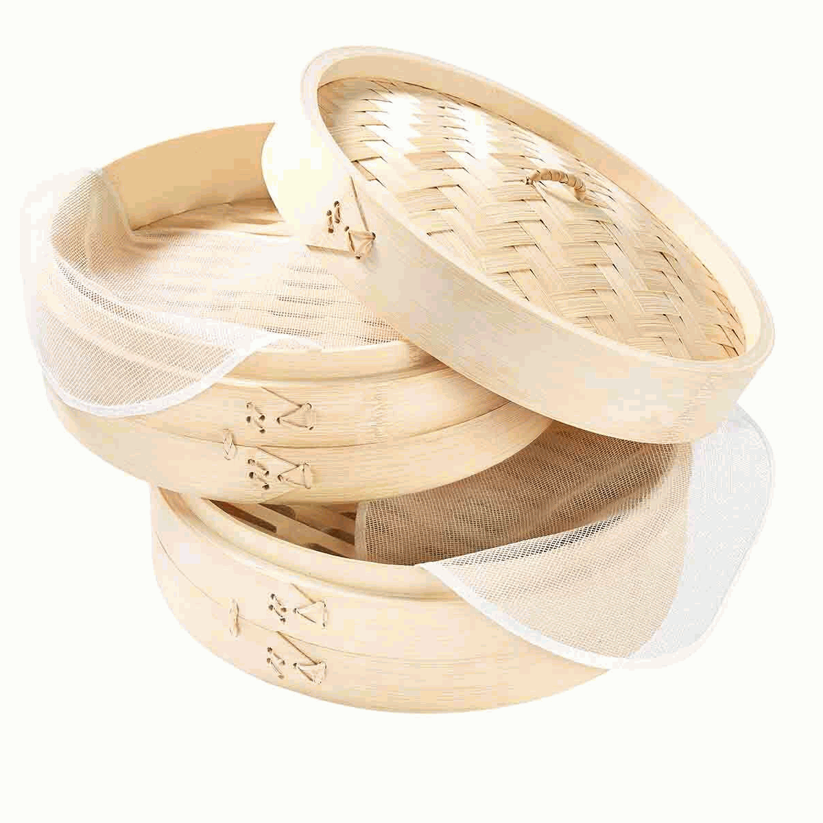 Cesta de Vapor Bambú para Cocinar Asiático 2 pisos 24 cm