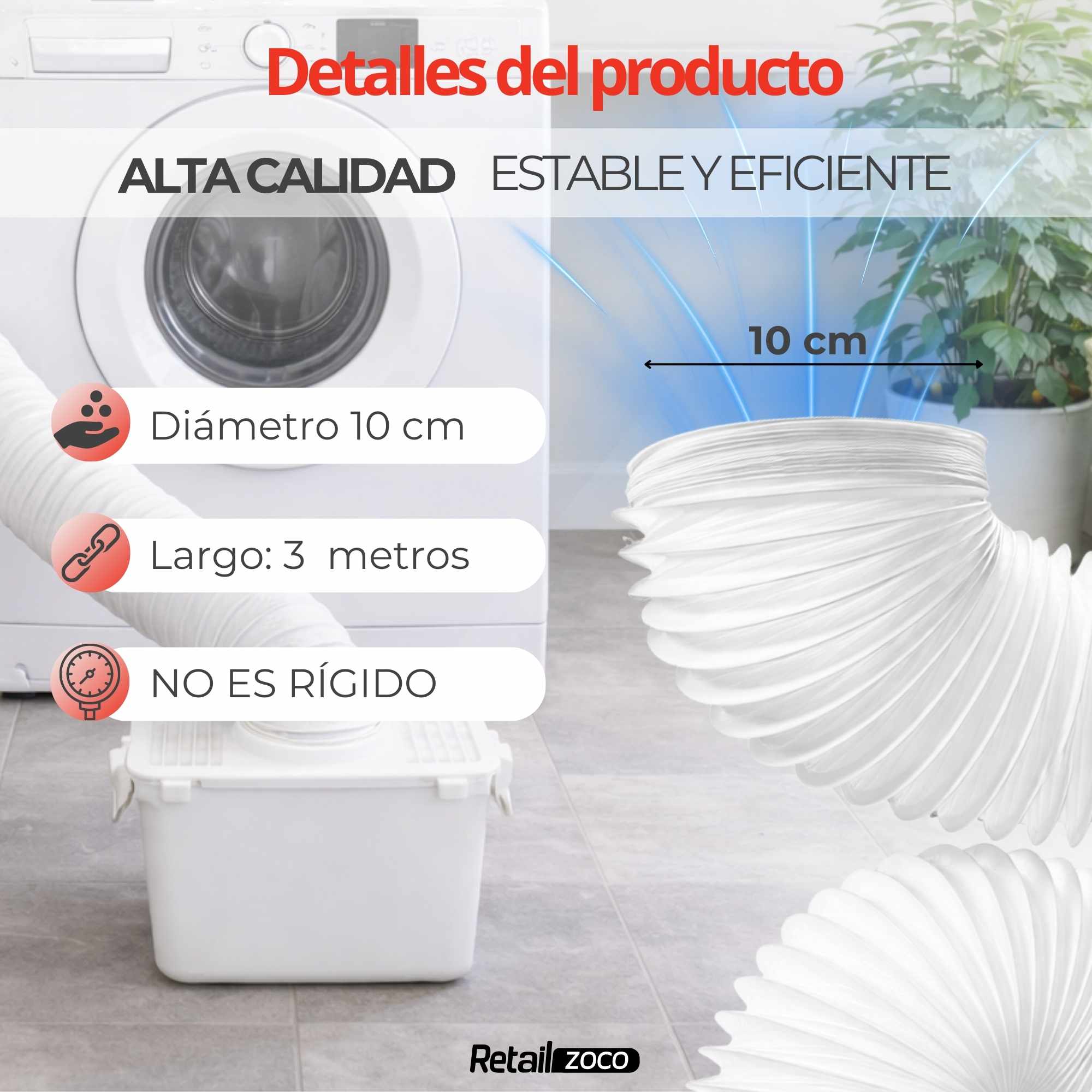 Tubo salida aire secadora 100 mm x 3 Metros blanco - imagen 4