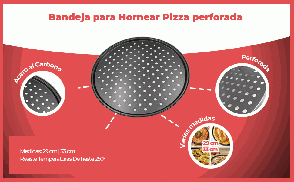 Banner - Bandeja Pizza Horno Redonda Antiadherente y Perforada 33 cm Negro