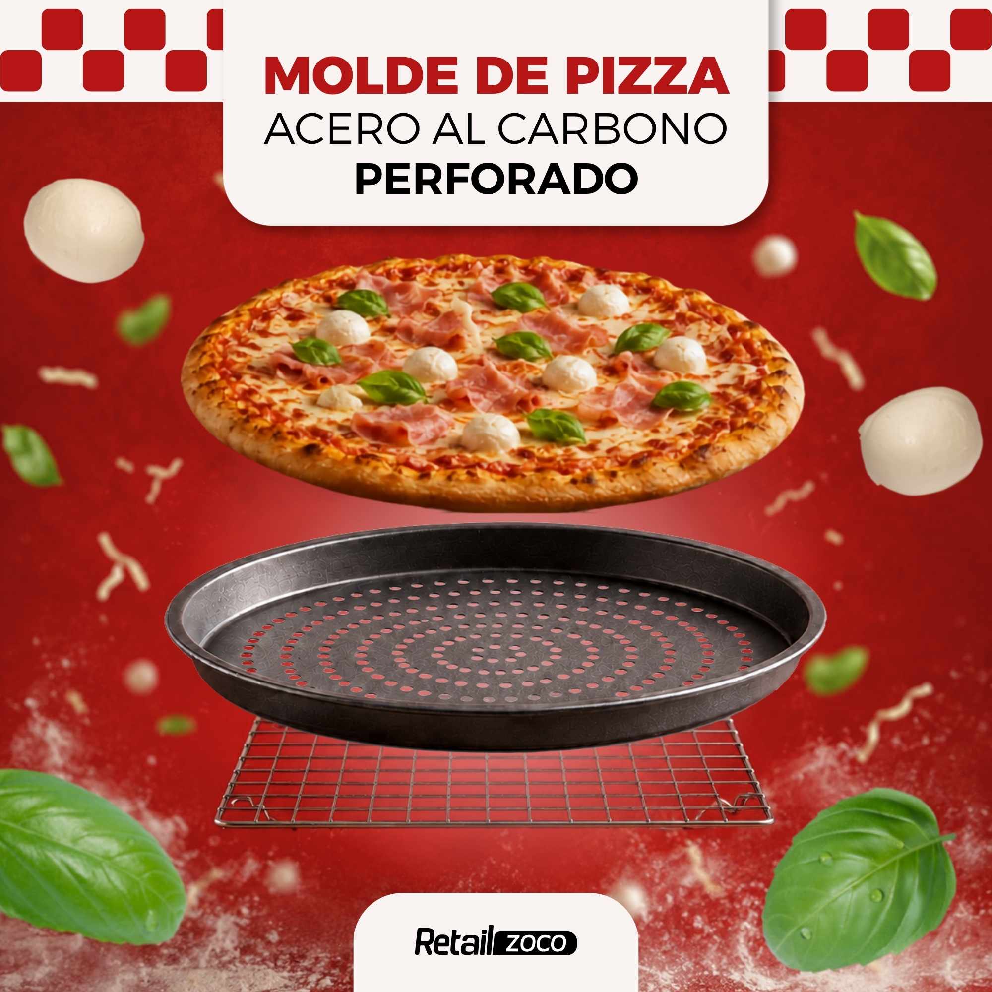 Bandeja Pizza Horno Redonda Antiadherente y Perforada 29 cm Negro - imagen 2