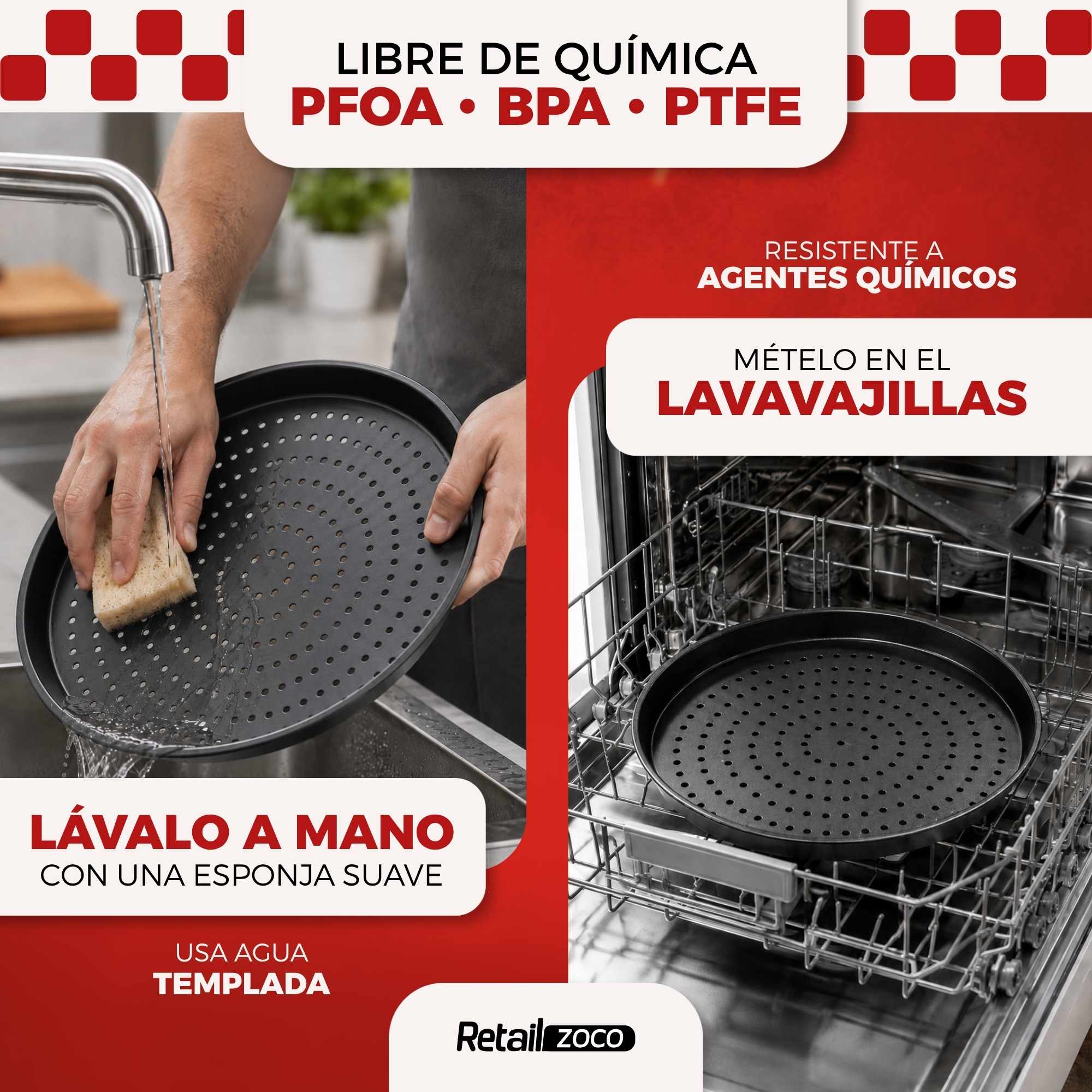 Bandeja Pizza Horno Redonda Antiadherente y Perforada 29 cm Negro - imagen 6