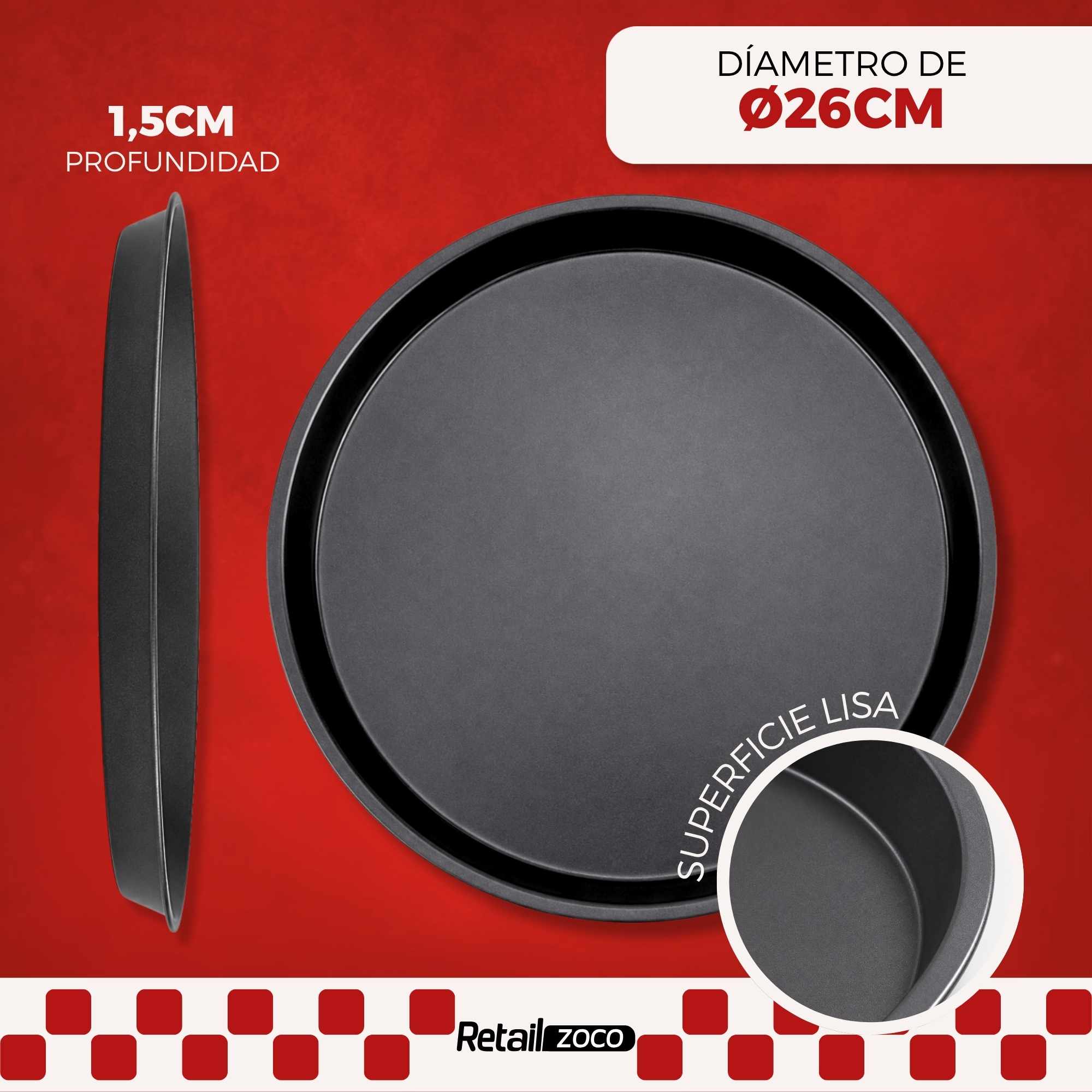 Bandeja Pizza Horno Redonda Antiadherente 26 cm Negro - imagen 3