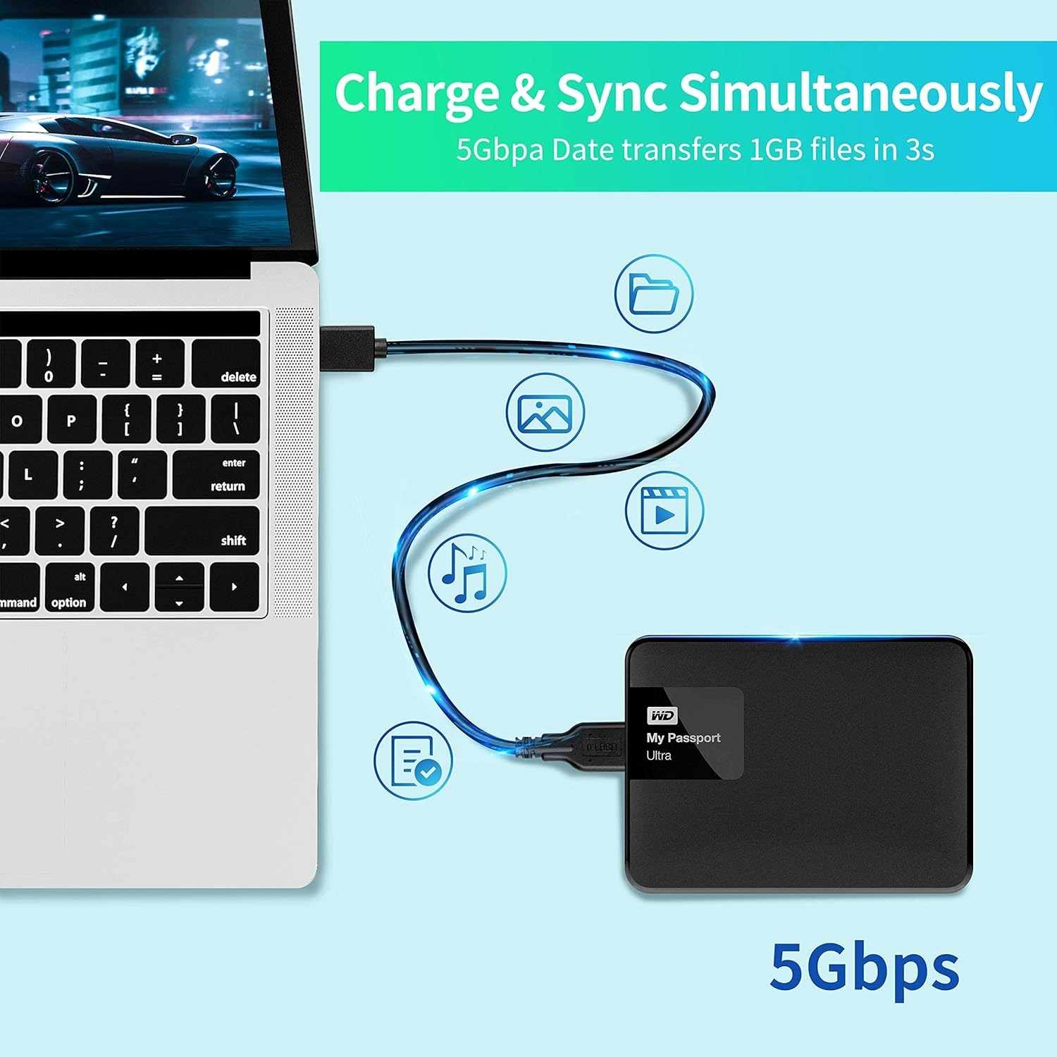 Cable USB 3.0 micro B macho 1 Metro negro - imagen 2