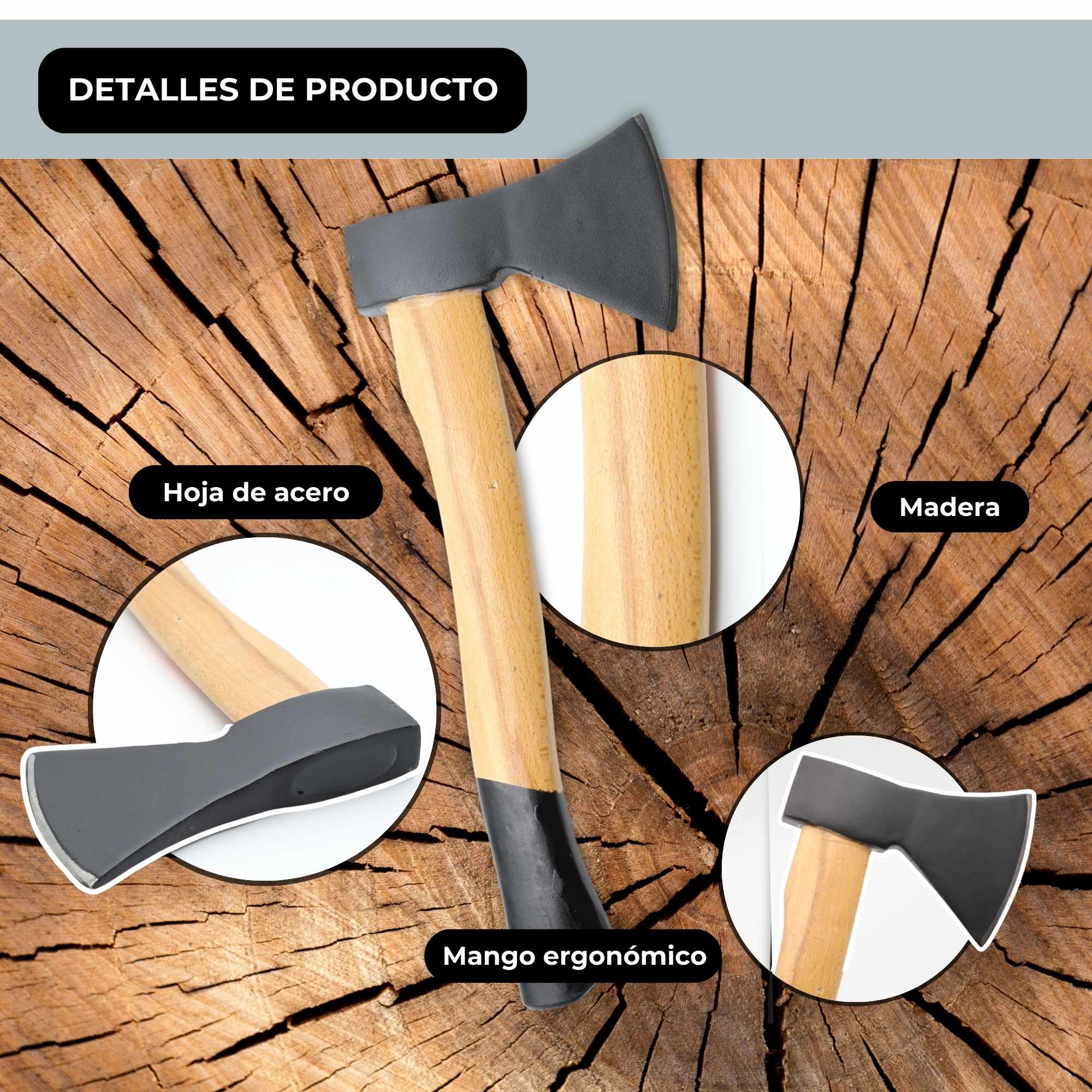 Hacha con mango de madera 800 gramos - imagen 2