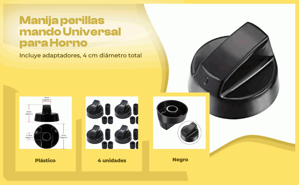 Banner - Manija perillas mando Universal para Horno (4 uds) Negro