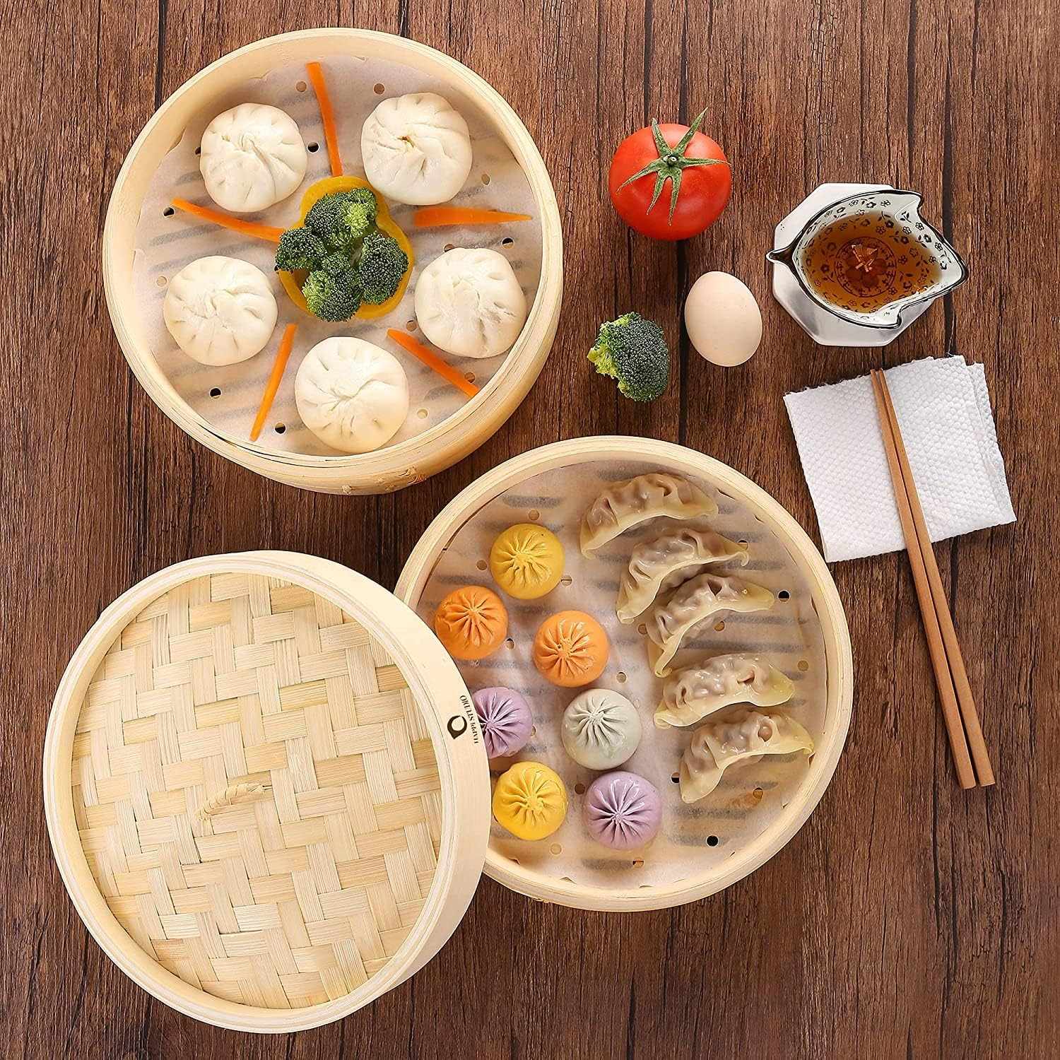 Cesta de Vapor de Bambú para Cocinar Asiático 20 cm - imagen 2