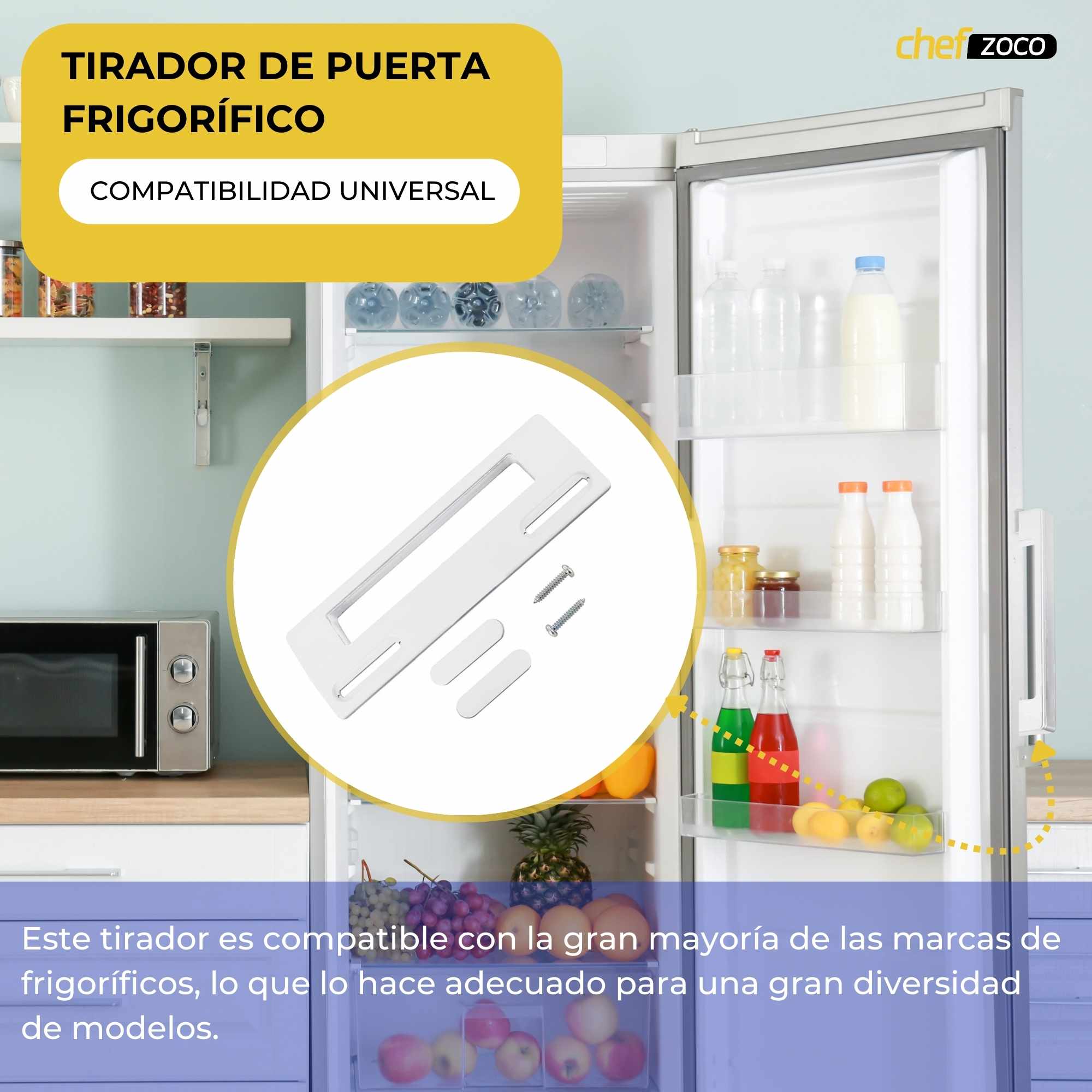 Tirador puerta Frigorifico universal 9.5 a 17 cm Blanco - imagen 2