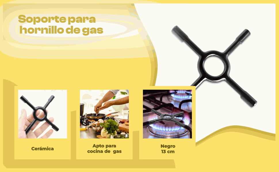 Banner - Soporte para hornillo de gas universal ceramica 13 cm Negro