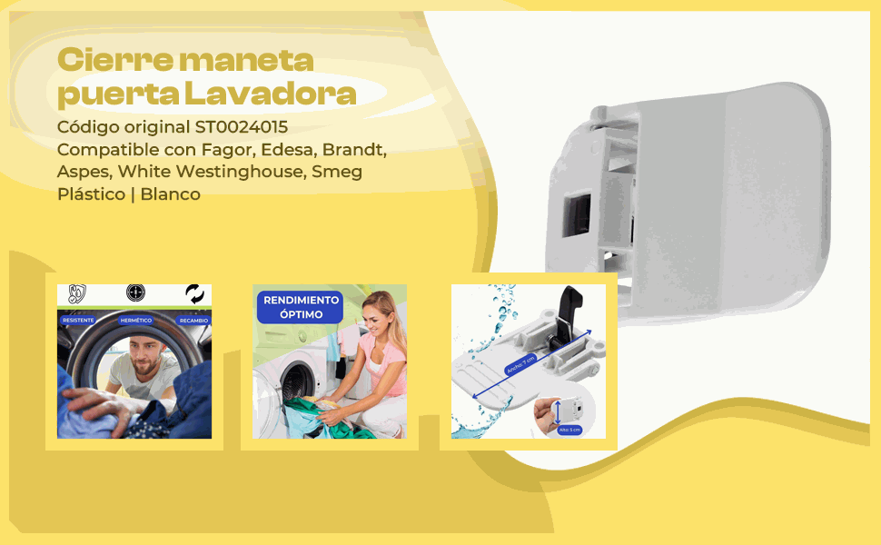 Banner - Cierre maneta puerta Lavadora Fagor, Edesa, Brandt Blanco