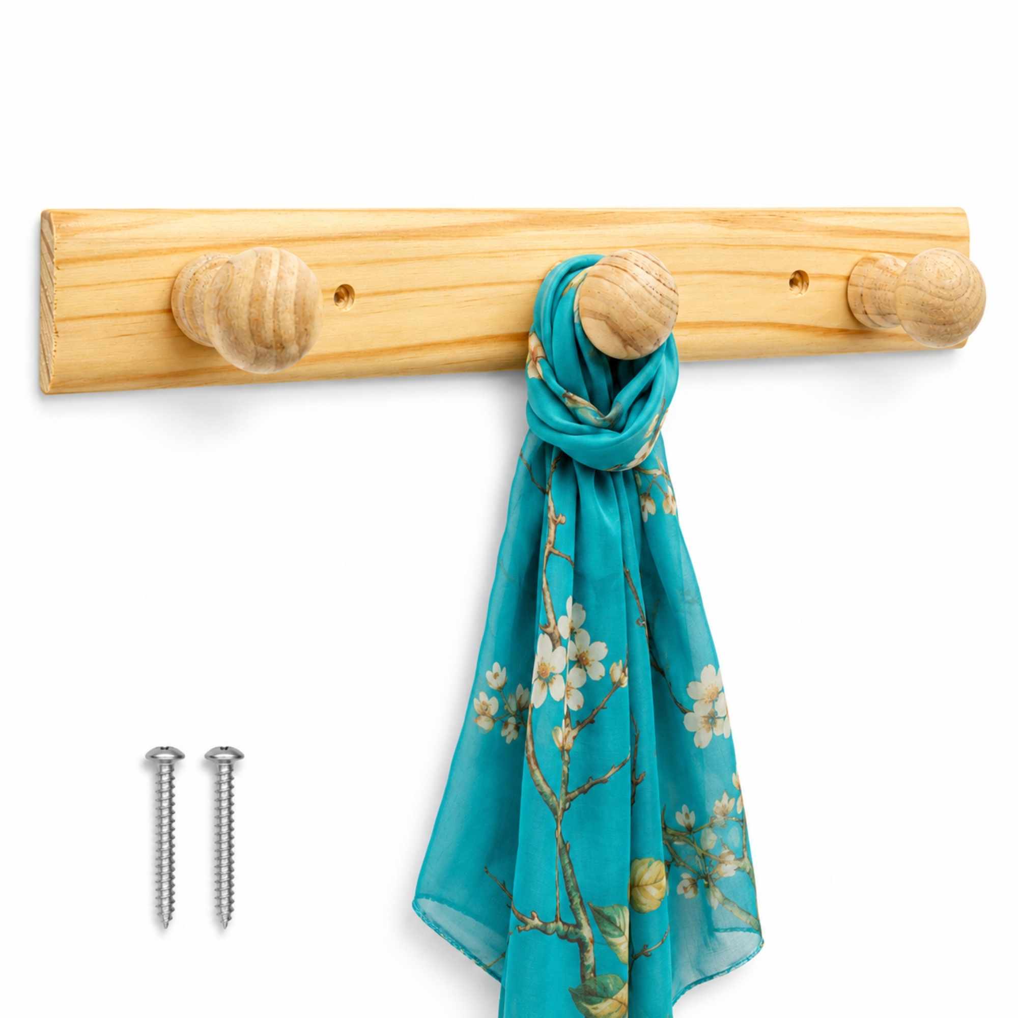 Perchero 3 pomos de madera pared para atornillar