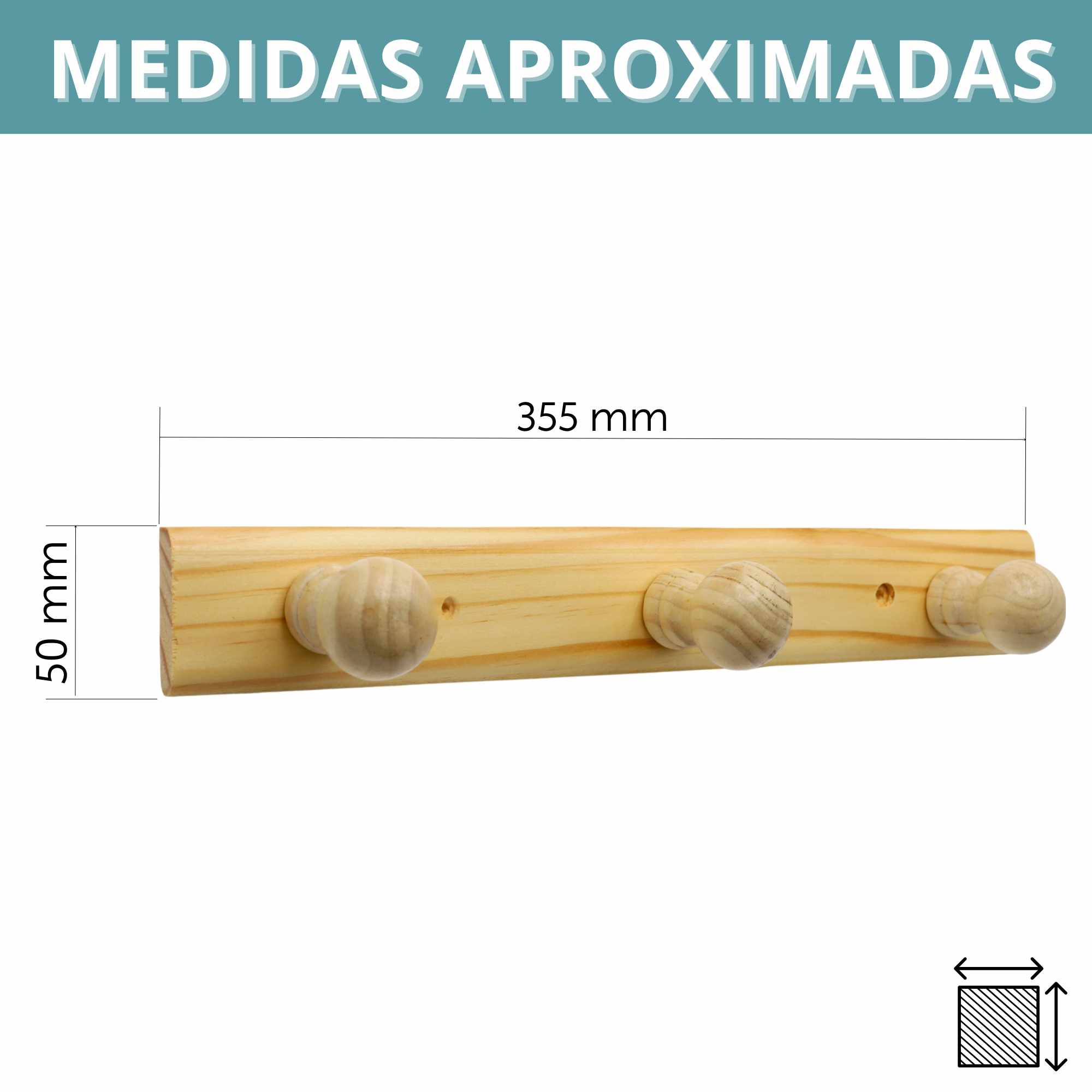 Perchero 3 pomos de madera pared para atornillar - imagen 4