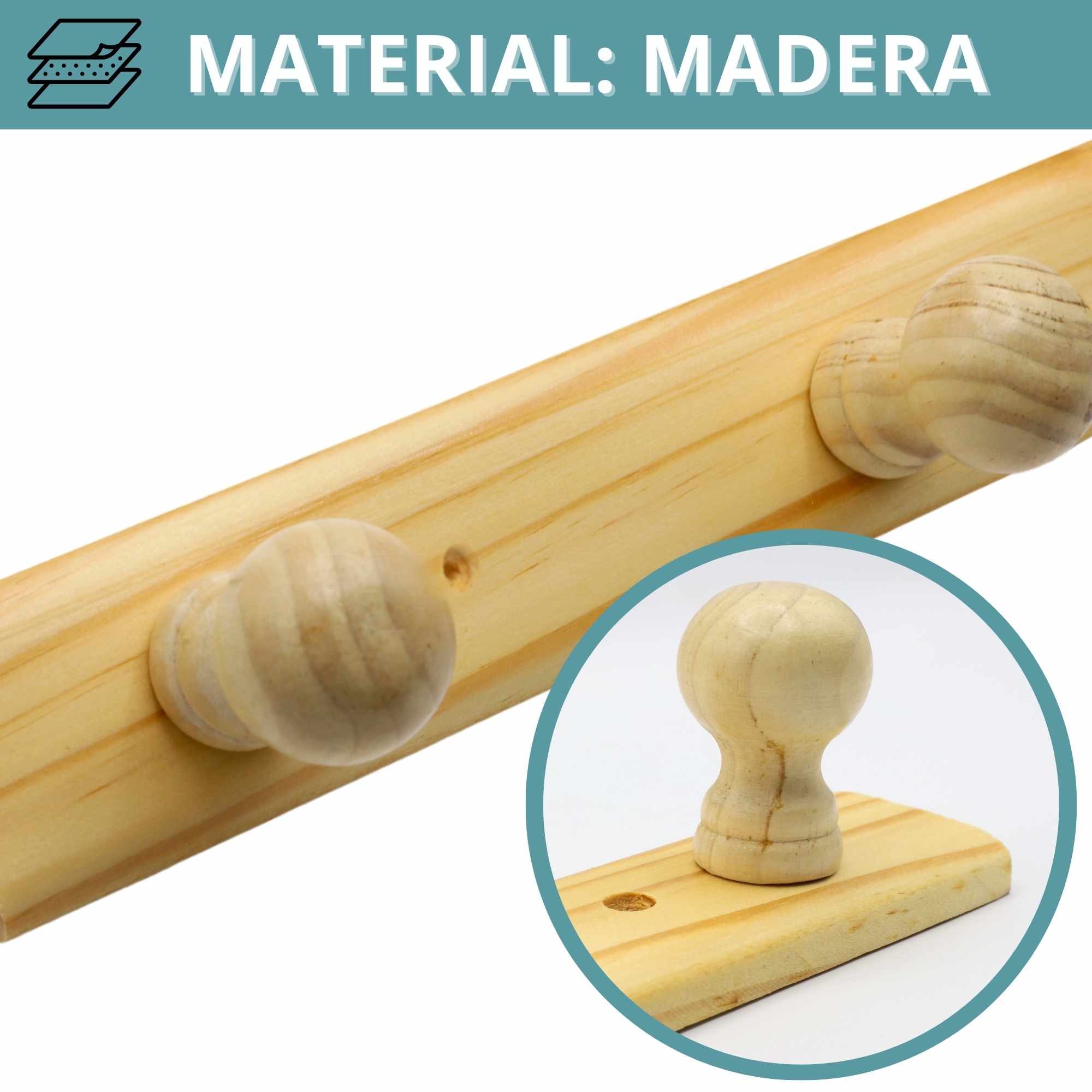 Perchero 3 pomos de madera pared para atornillar - imagen 6