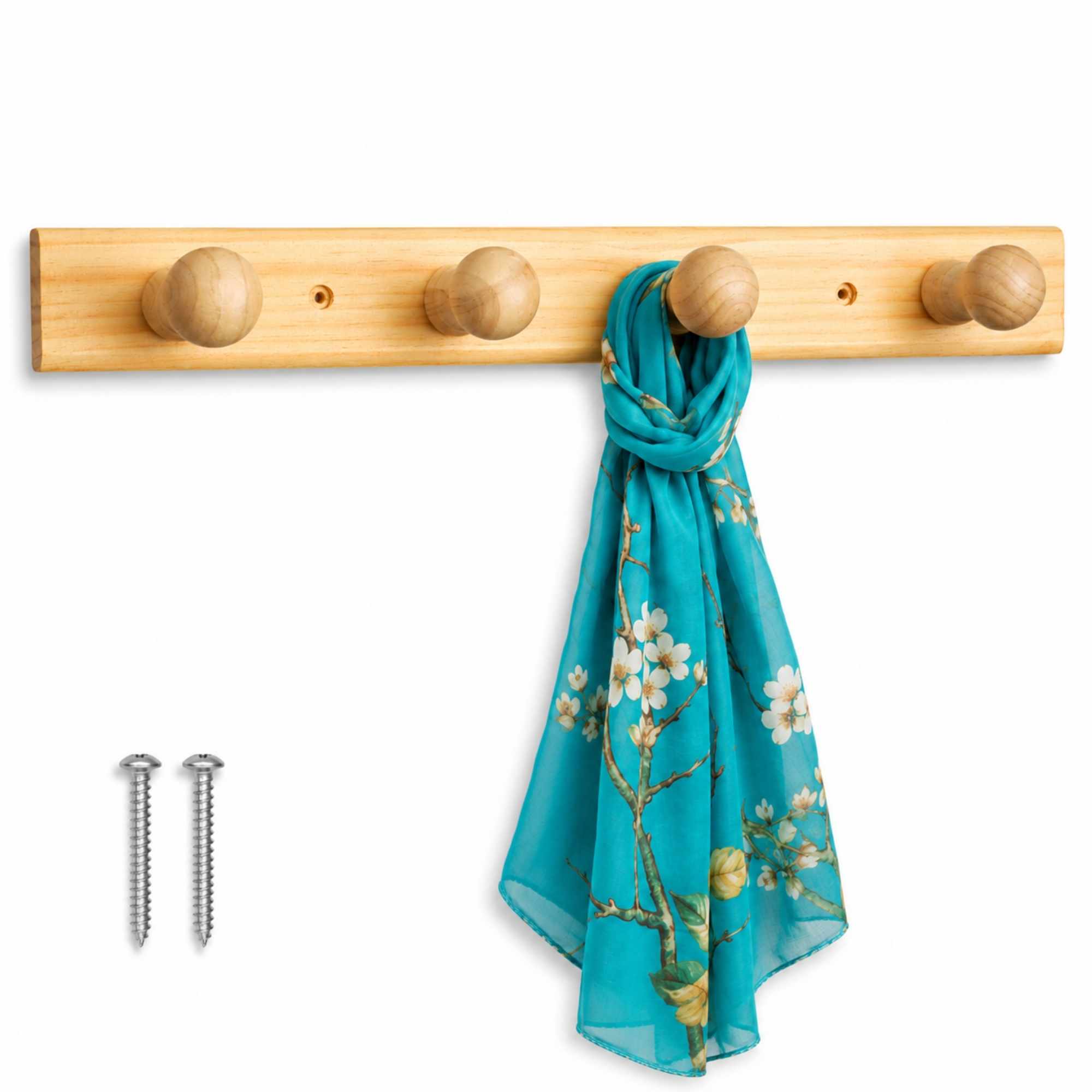 Perchero 4 pomos de madera pared para atornillar