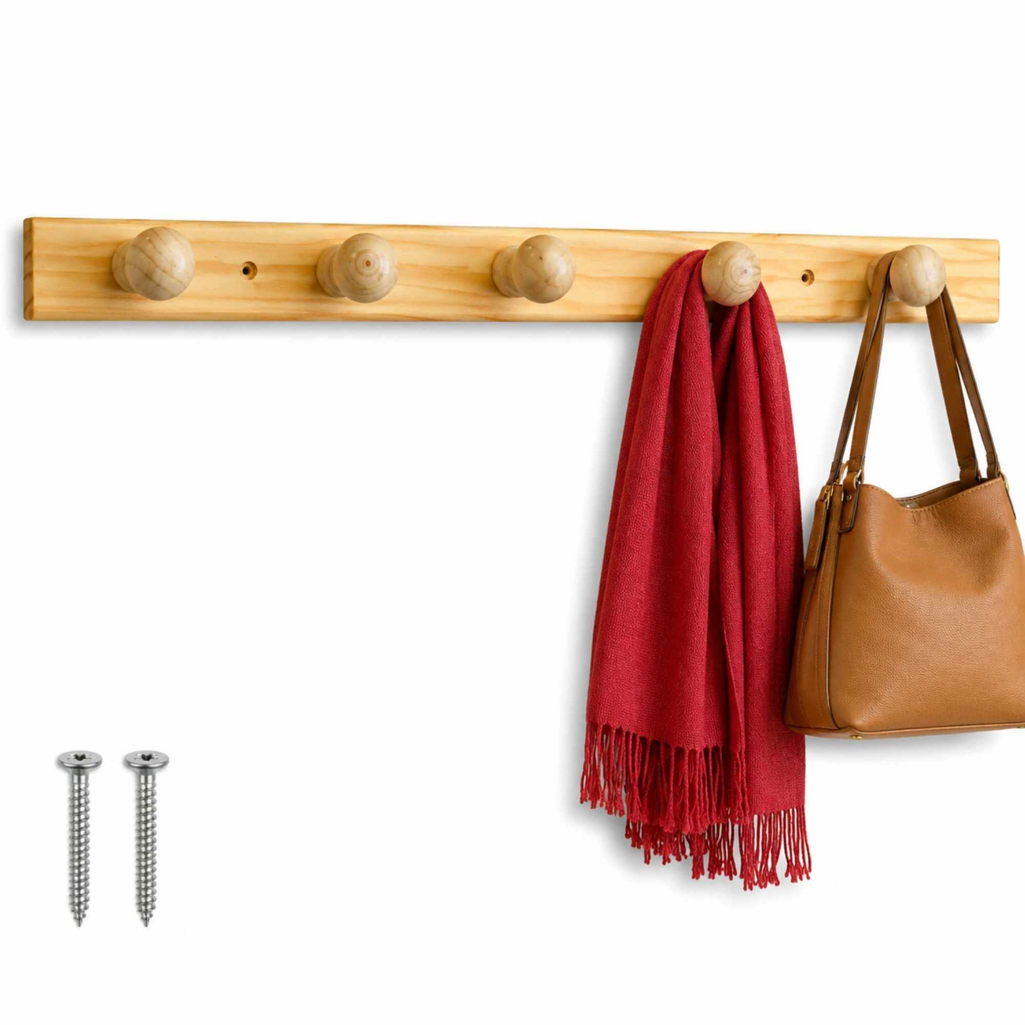 Perchero 5 pomos de madera pared para atornillar - imagen 1